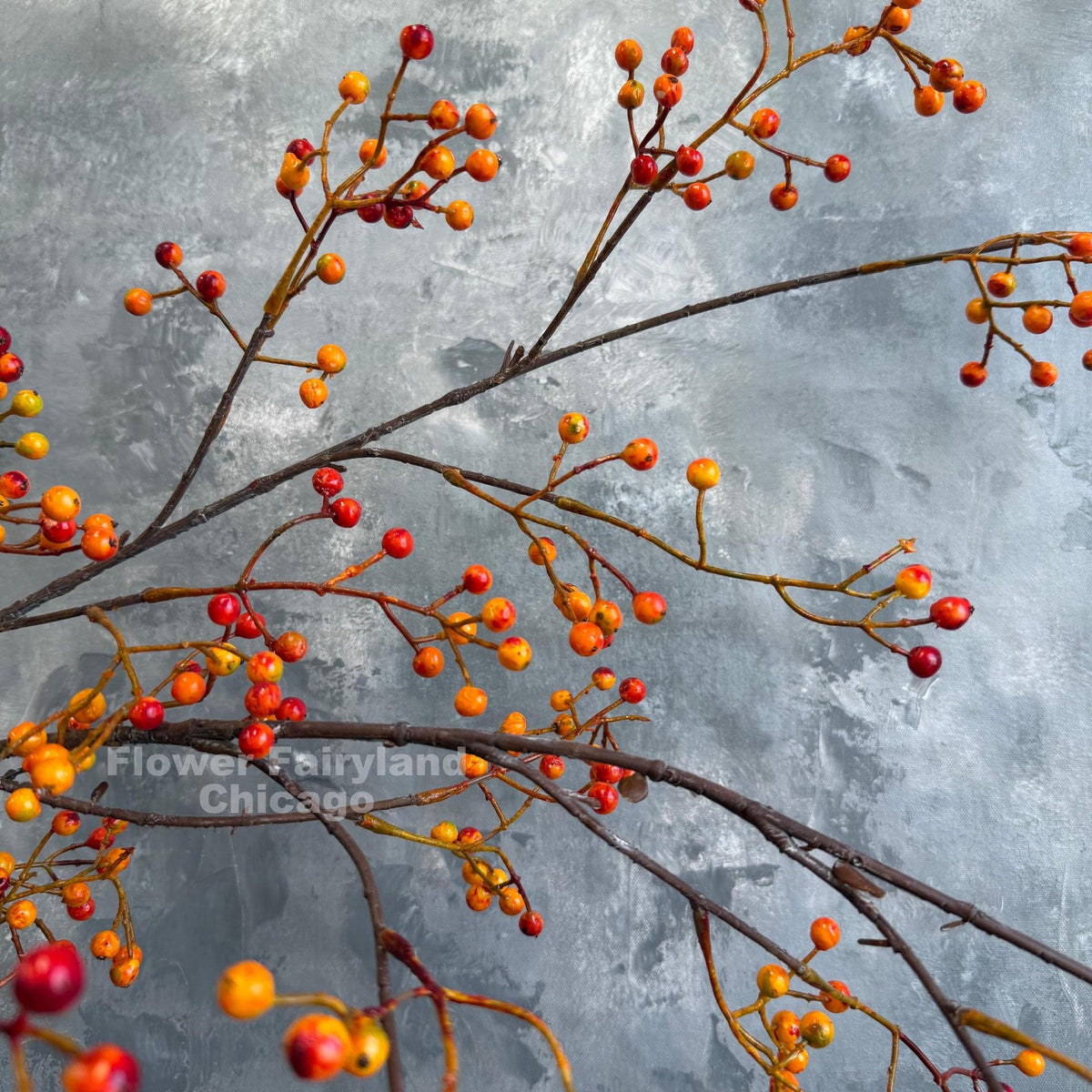 Extra Long Faux Berry Branch Spray - Orange Red