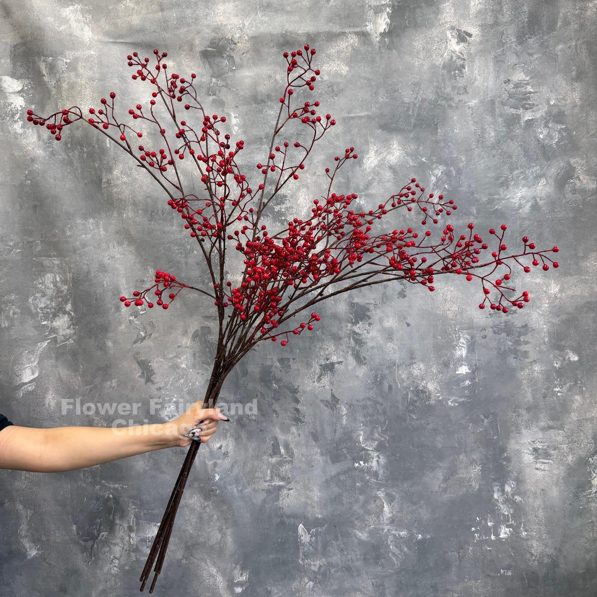 Extra Long Faux Berry Branch Spray - Red