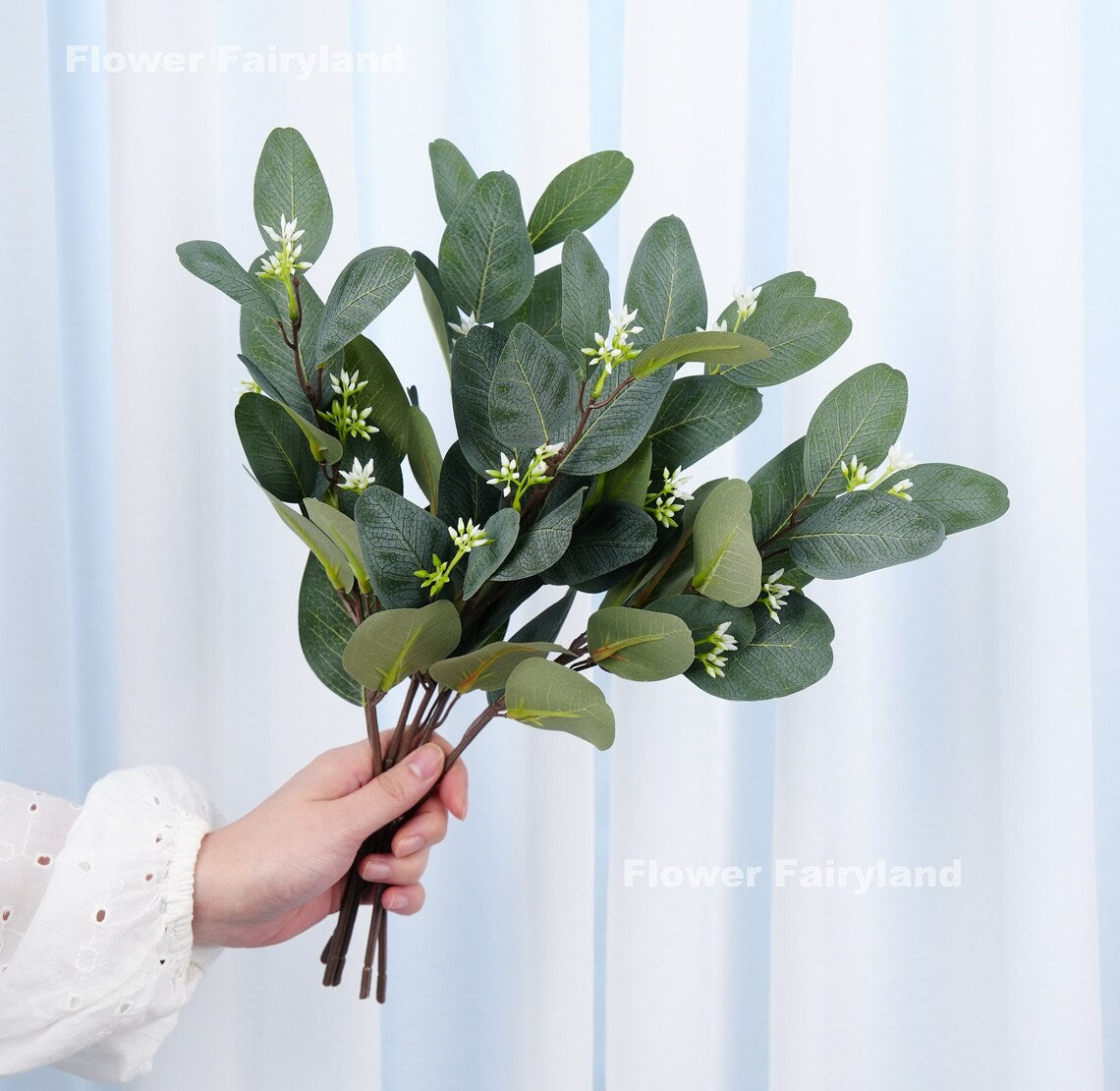 Faux Seeded Eucalyptus Leaf Stems – Green