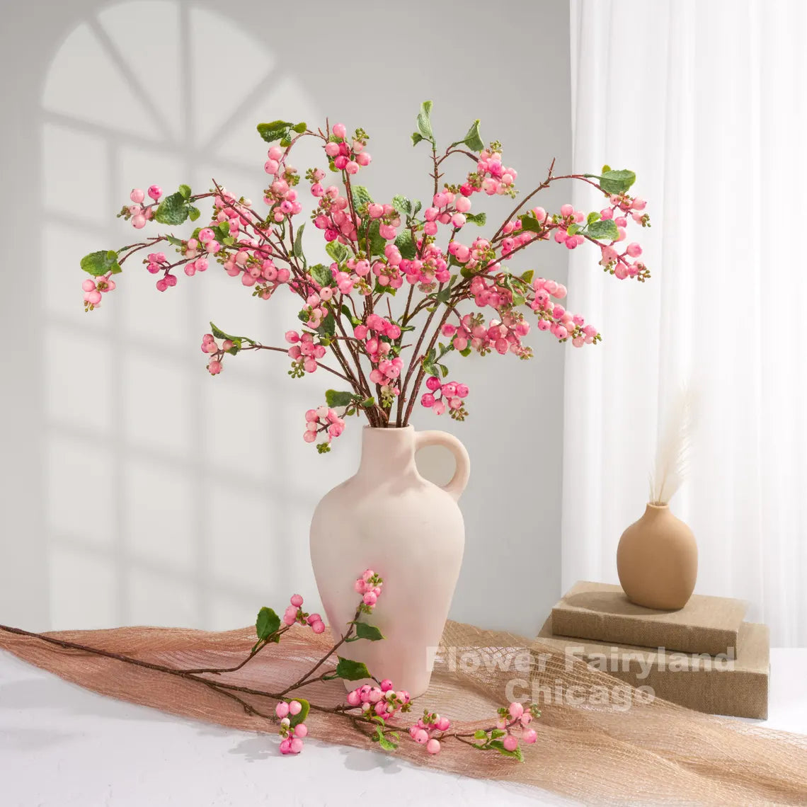 Faux Common Snowberry Bouquet – Pink – 6 Stems