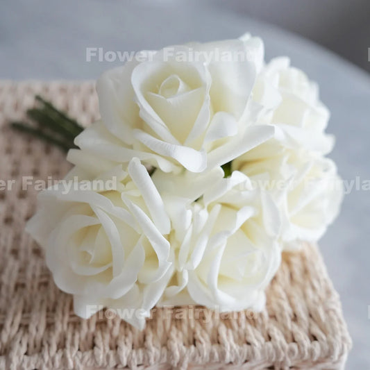 White real touch rose bouquet square cover