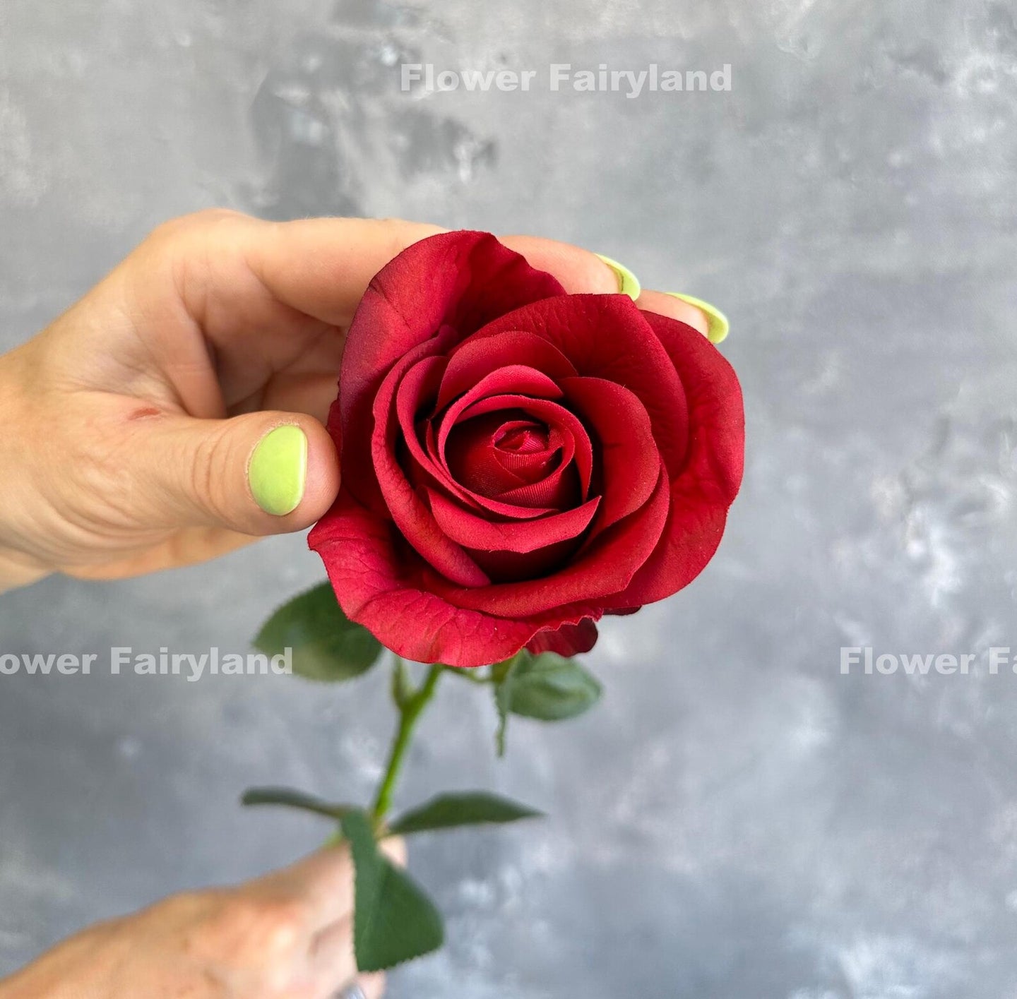 Real Touch Half Opened Rose Stem - Red