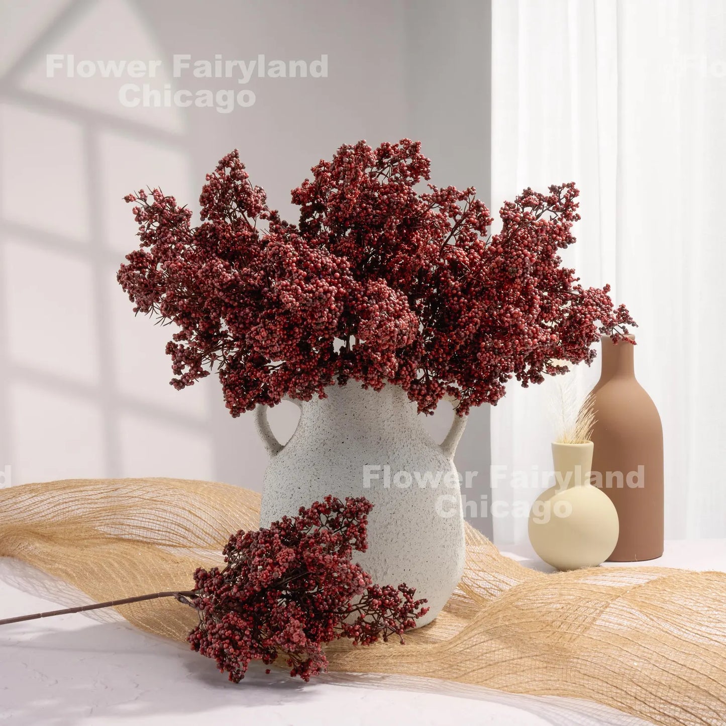 31" Faux Mini Berries Long Branch - Burgundy