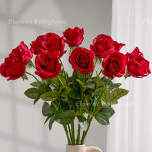 Load image into Gallery viewer, Real Touch Half Opened Rose 3 Stems - Red
