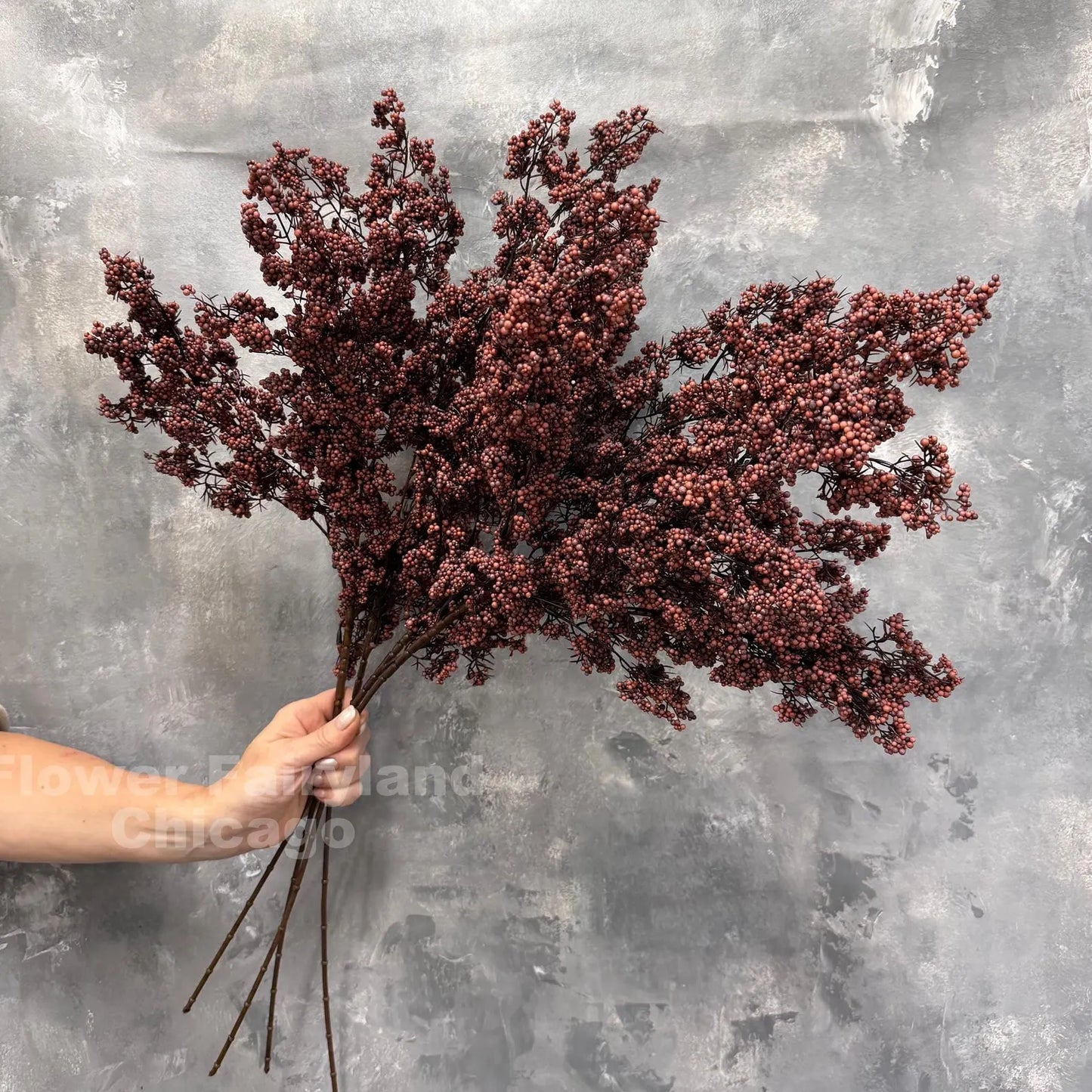 Faux Mini Berries Stem - Burgundy