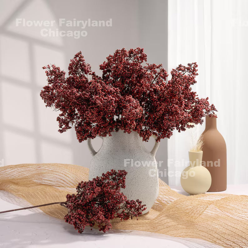 Faux Mini Berries Bouquet 6 stems (Short) – Burgundy