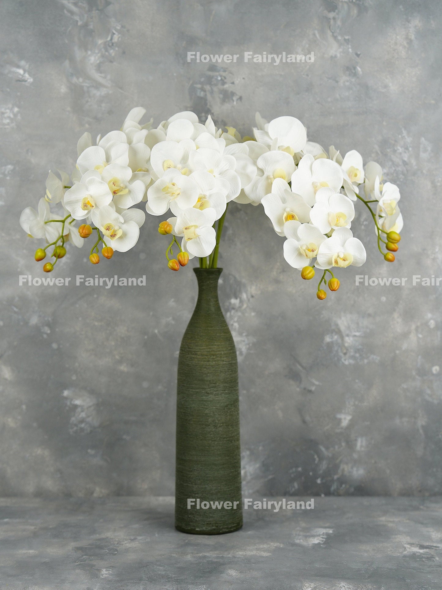 White real touch 9 head orchid stem