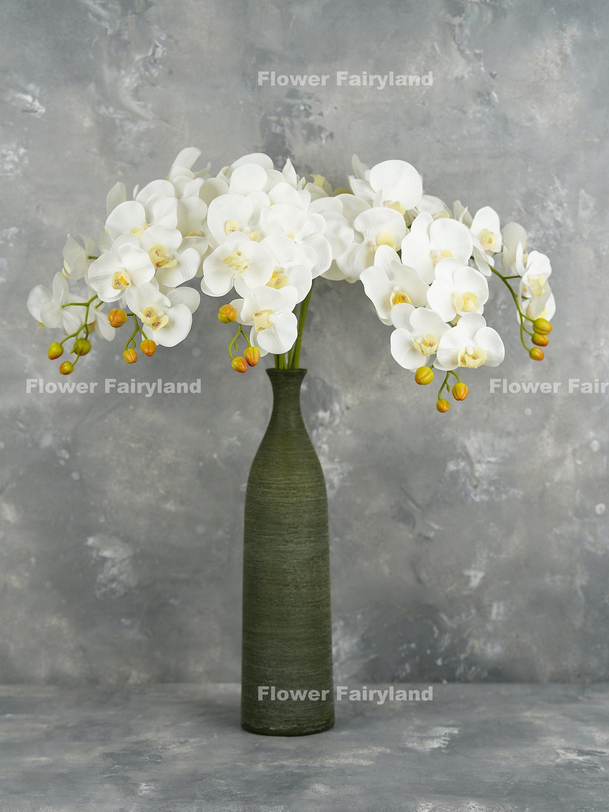 White real touch 9 head orchid stem