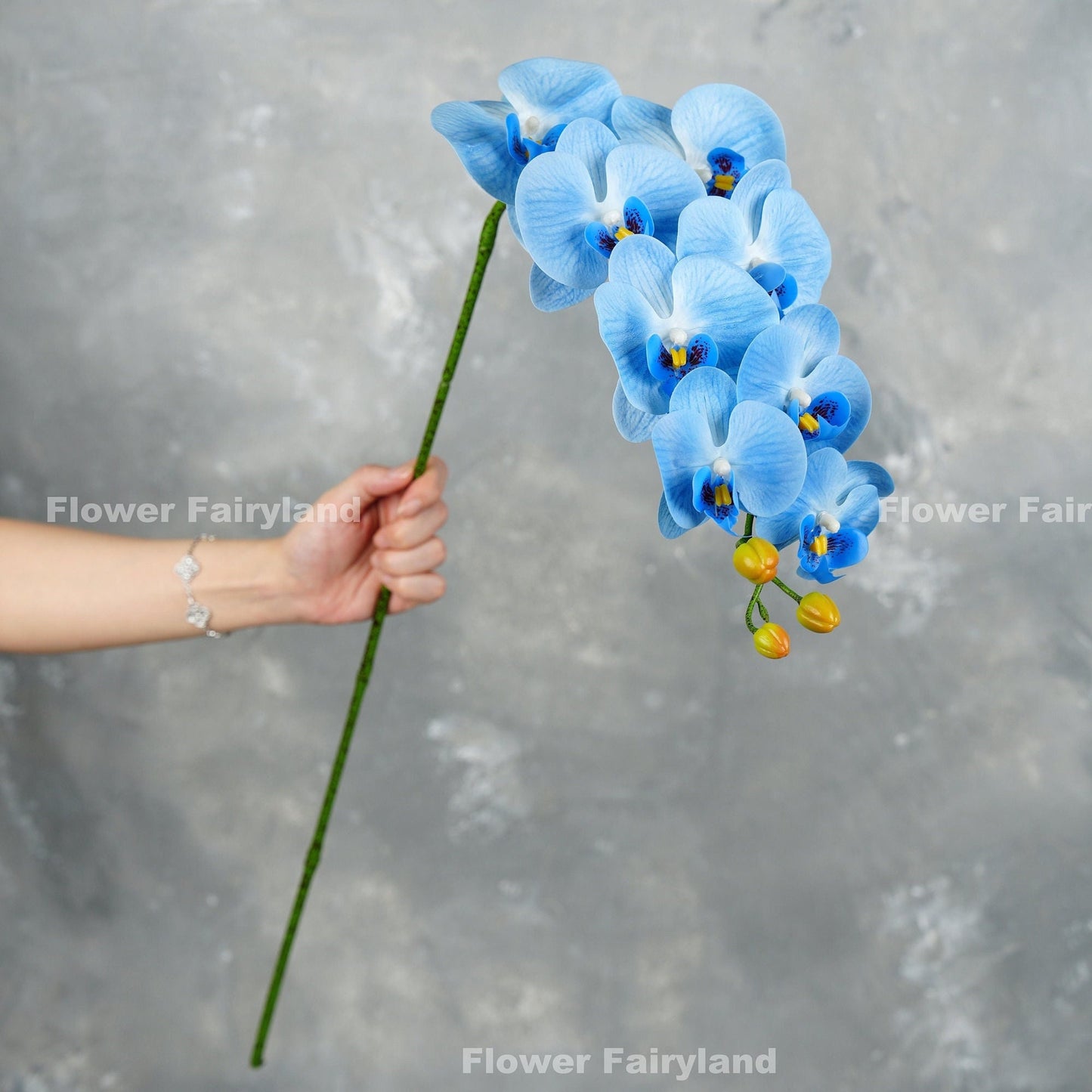 Blue real touch 9 head orchid stem