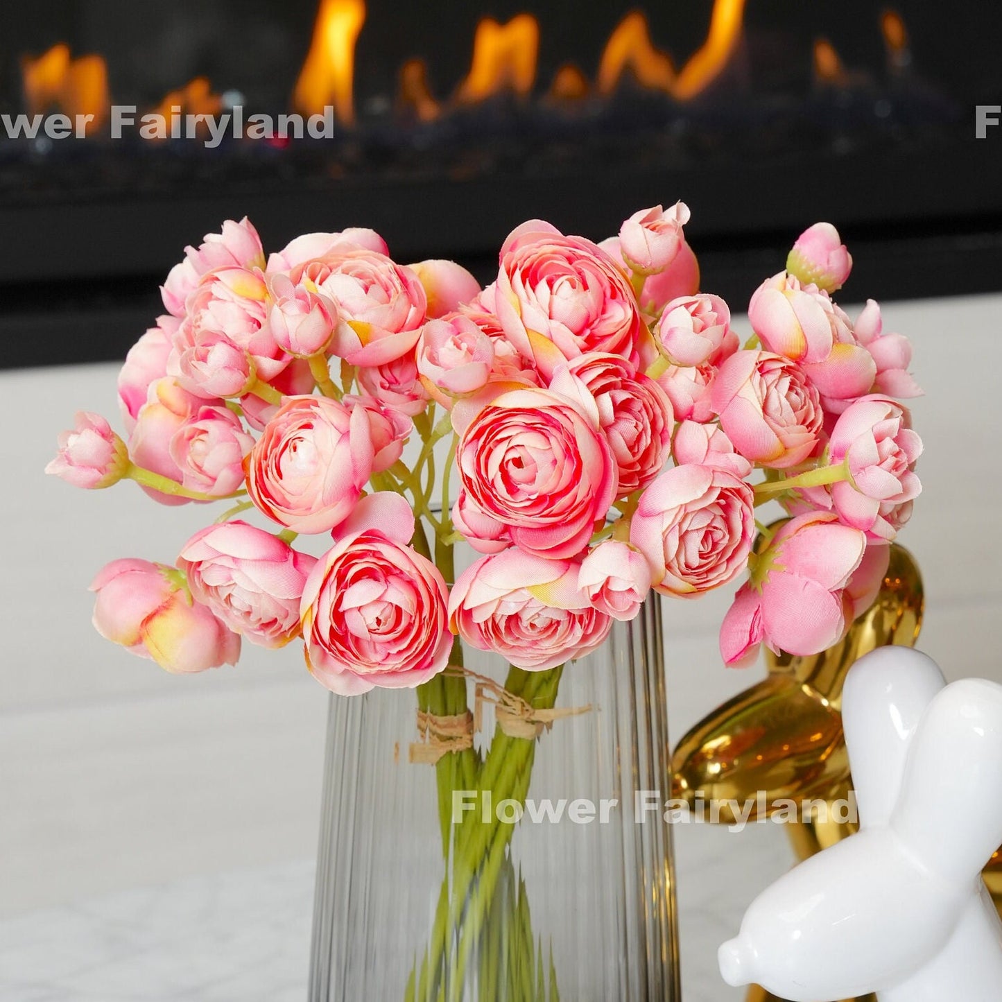 Flamingo pink ranunculus blooms close-up