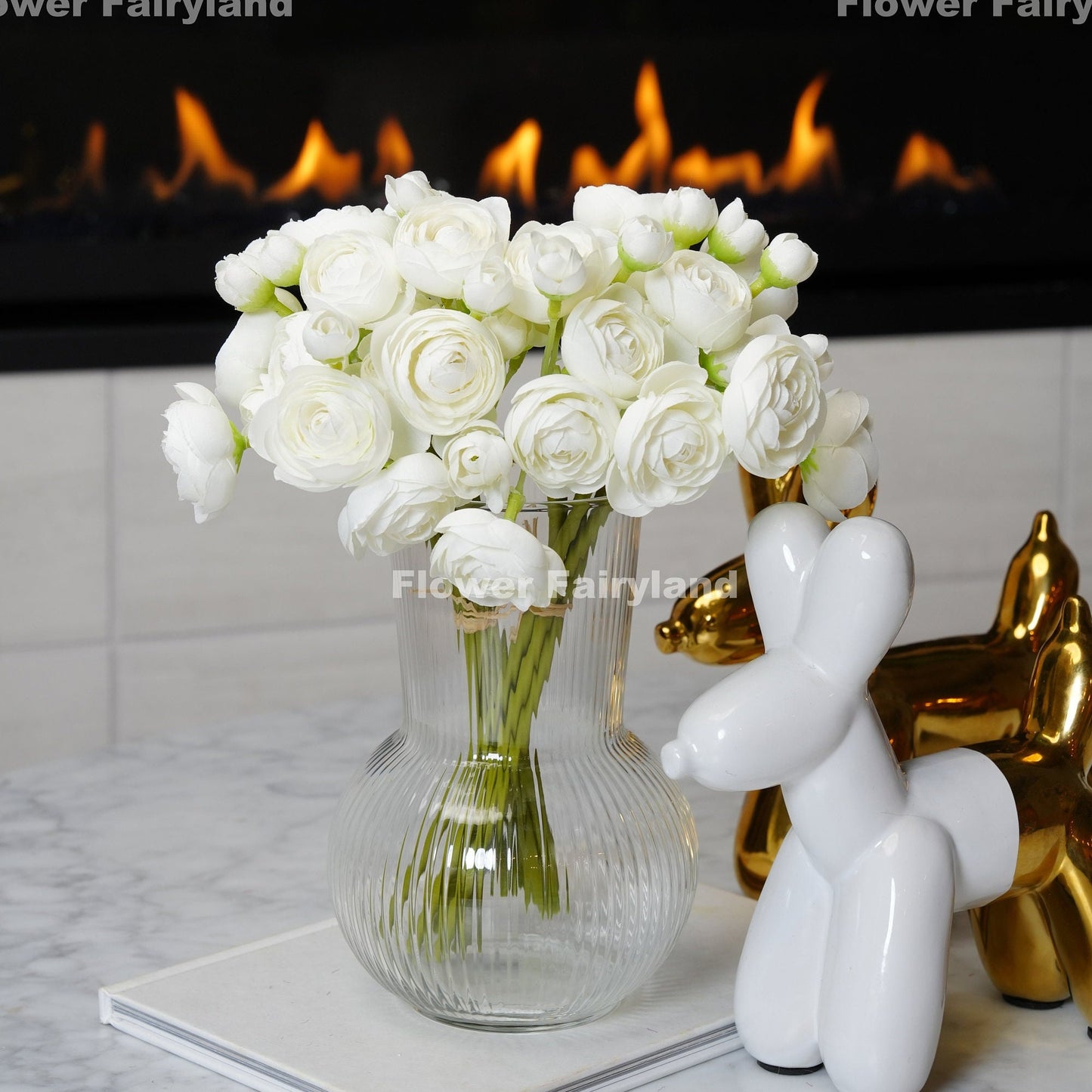 White mini ranunculus bundle detail