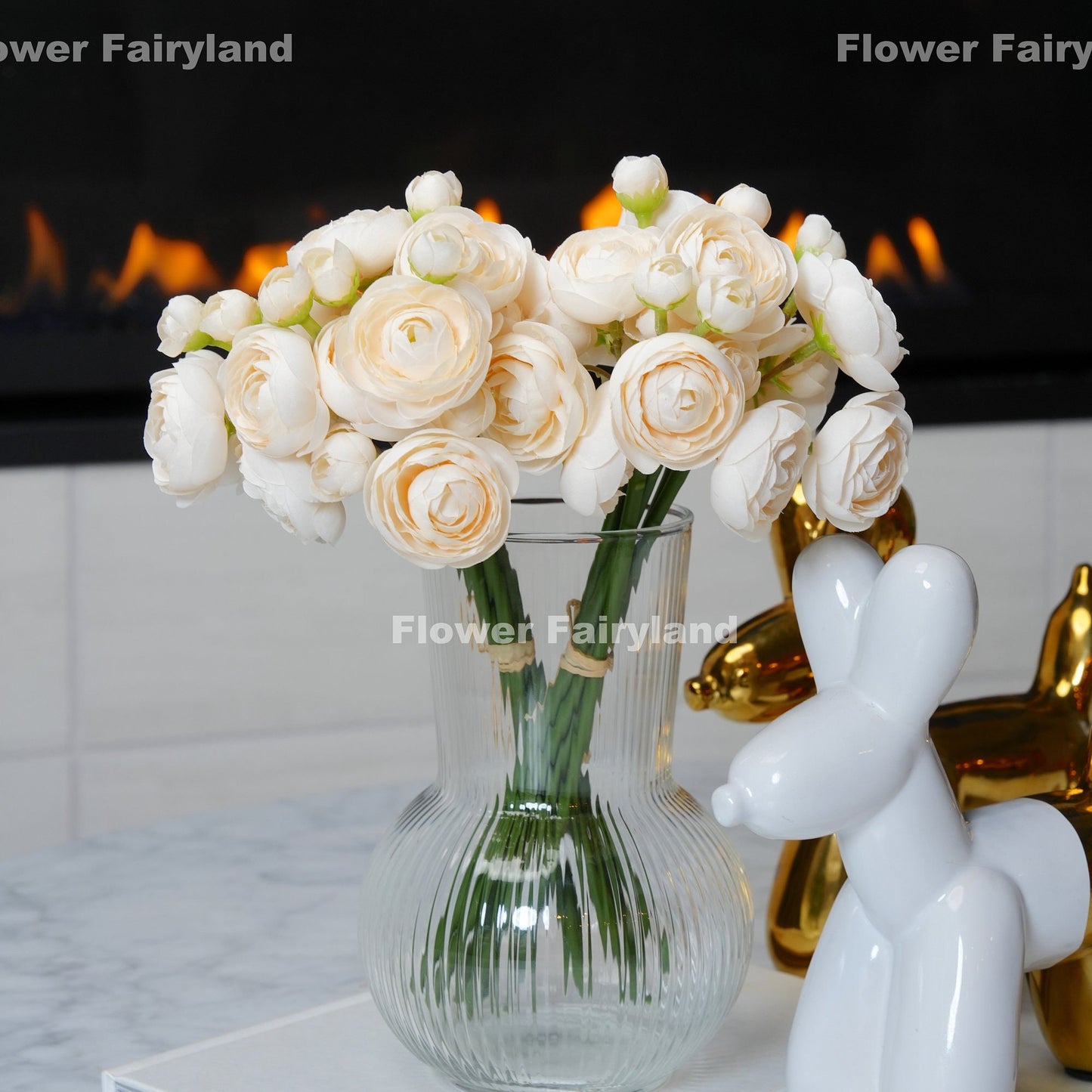Champagne mini ranunculus bundle tied with raffia