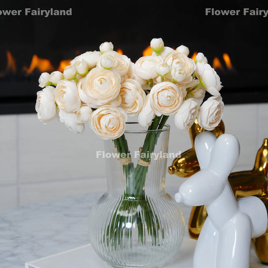 Champagne mini ranunculus bundle tied with raffia