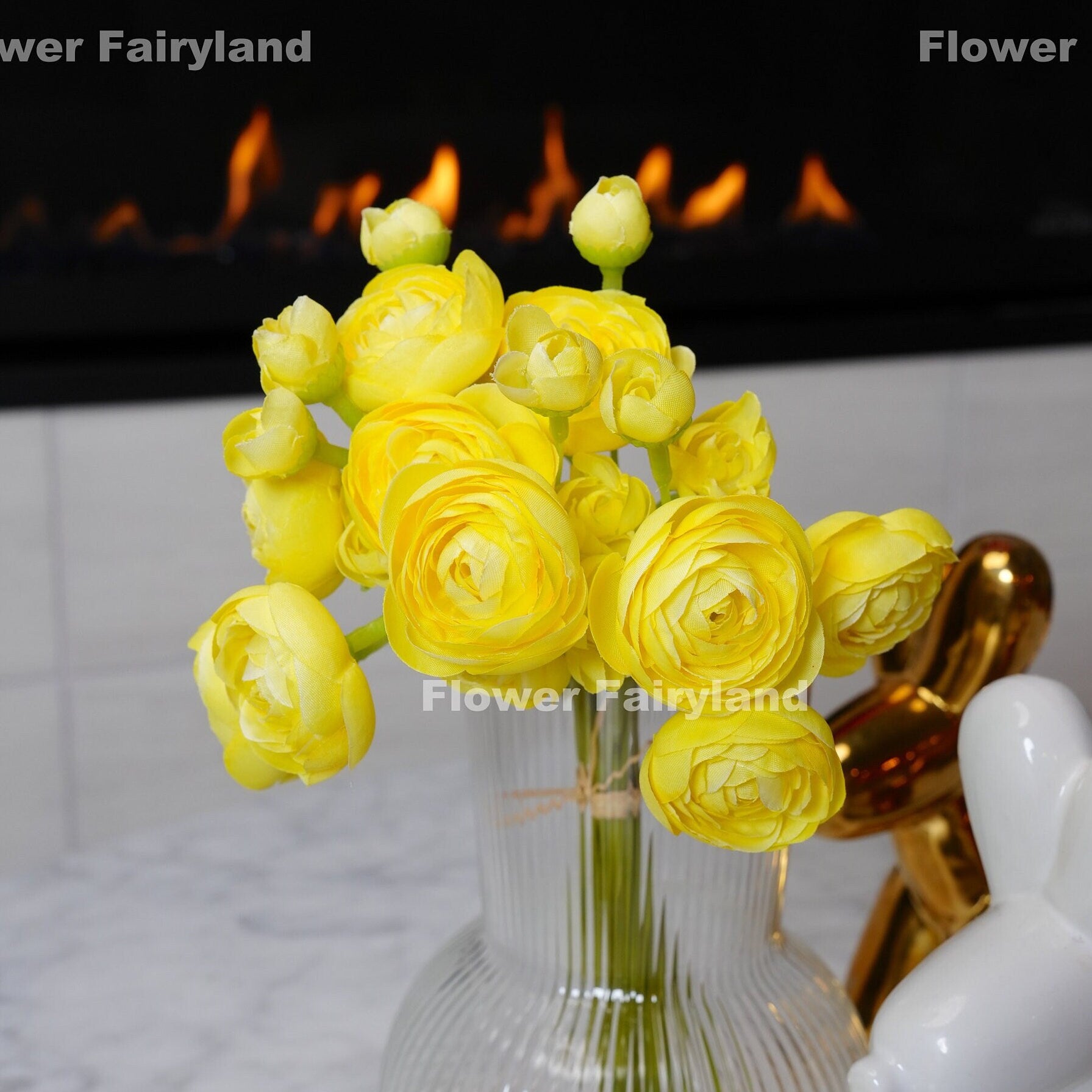 Yellow mini ranunculus bundle detail