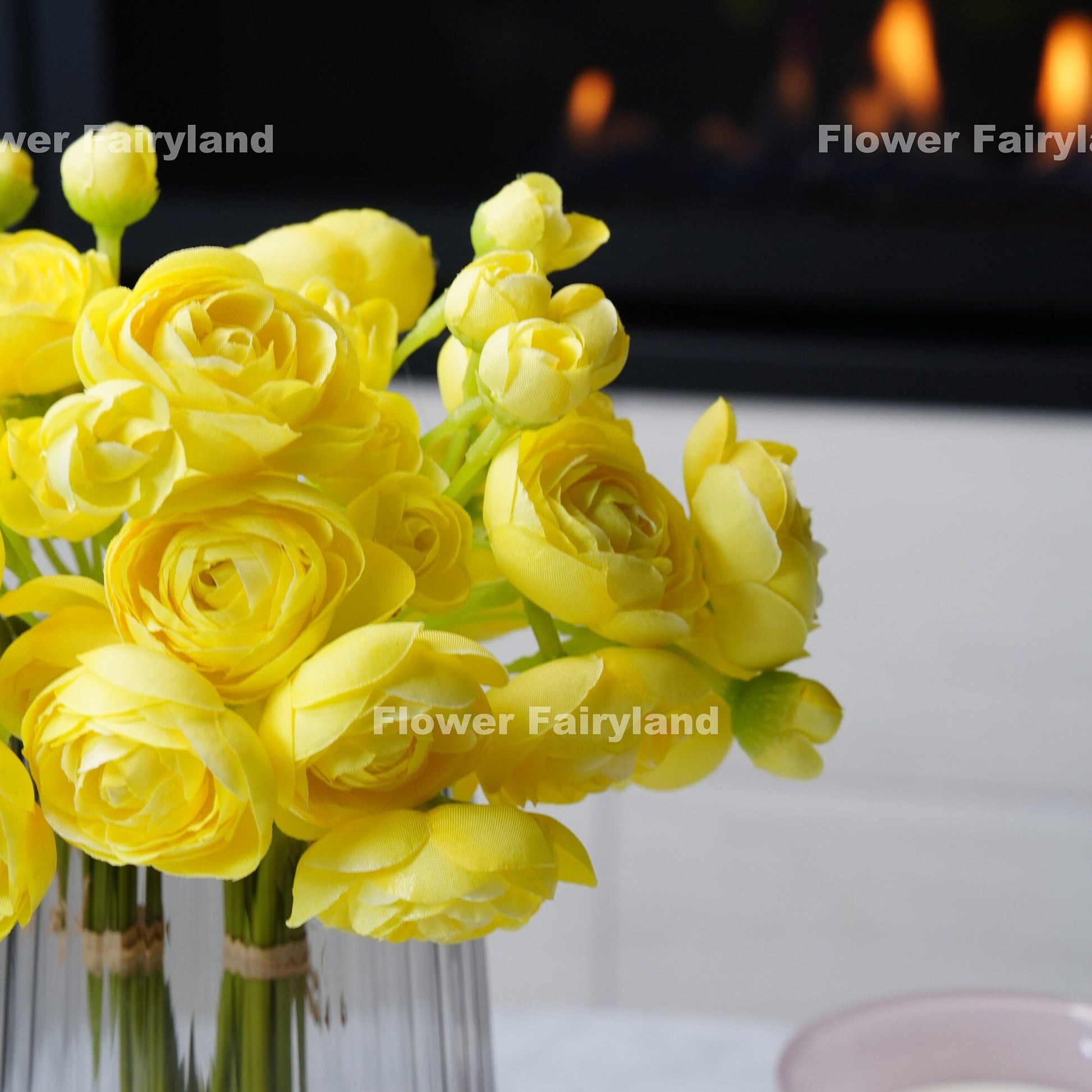 Yellow ranunculus blooms close-up