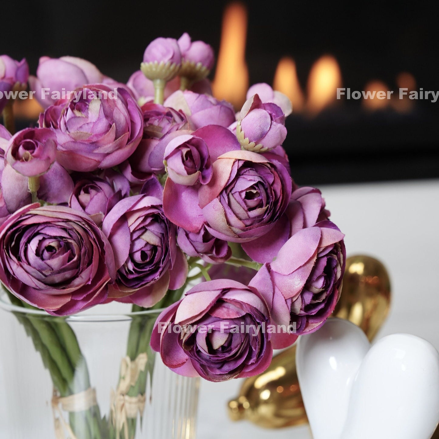 Vintage purple ranunculus blooms close-up