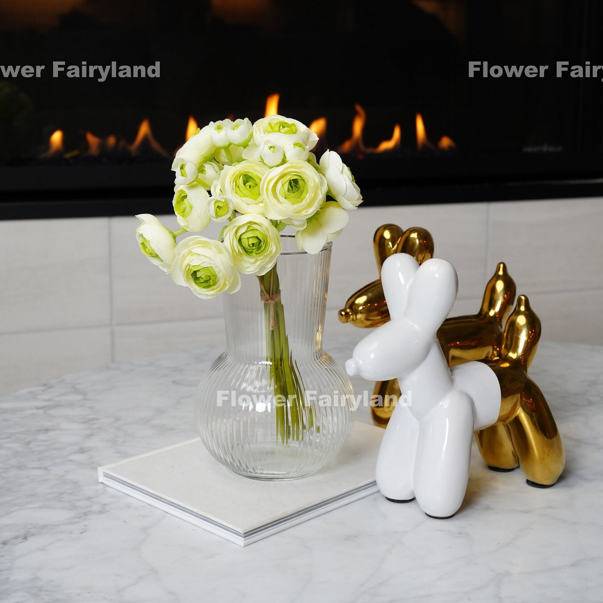 White and green mini ranunculus bundle detail