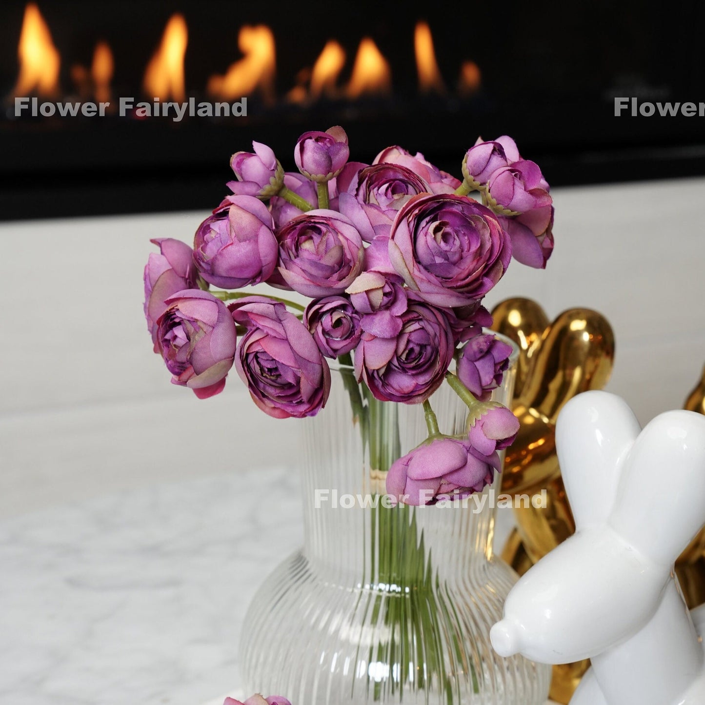 Vintage purple mini ranunculus bundle detail
