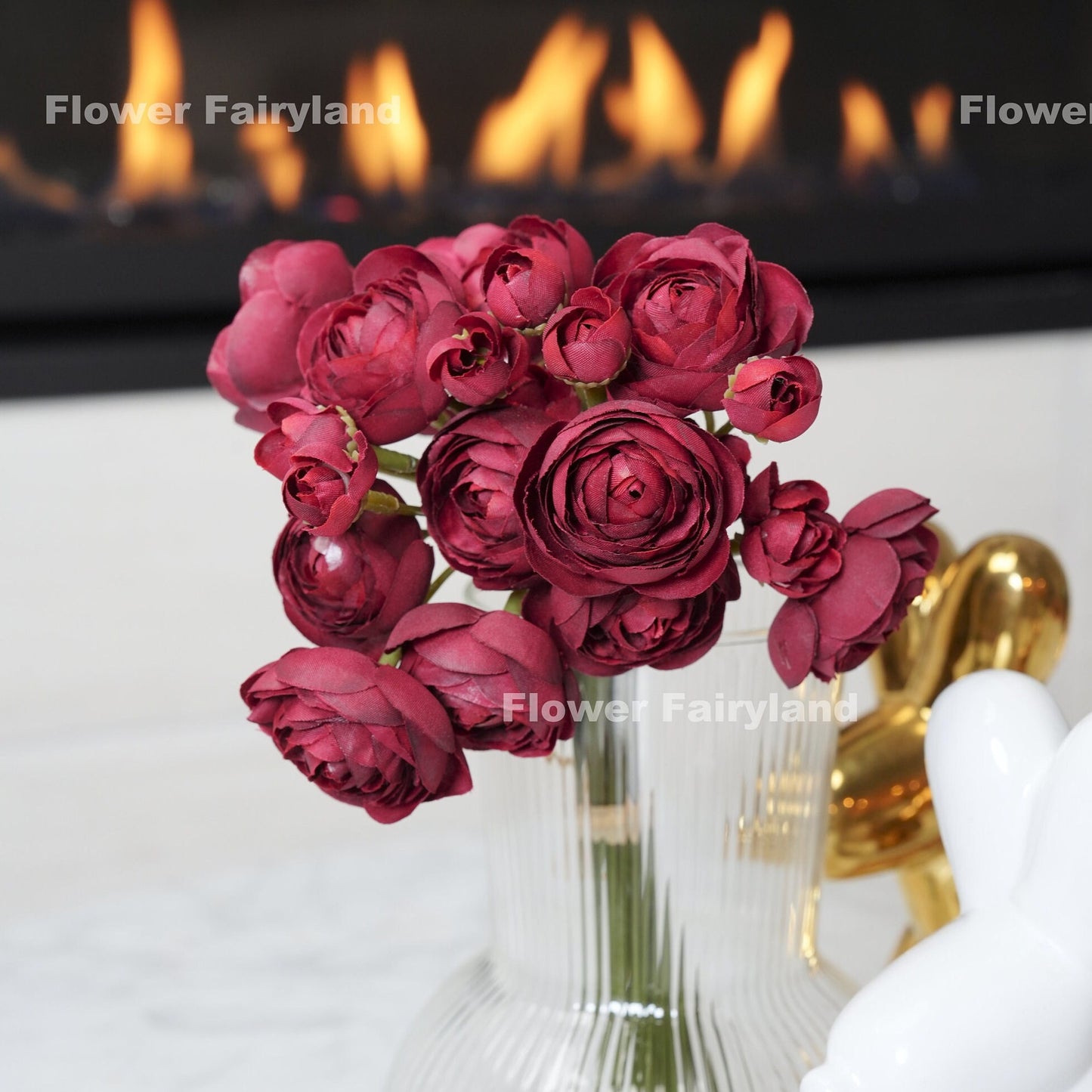 Burgundy mini ranunculus bundle detail