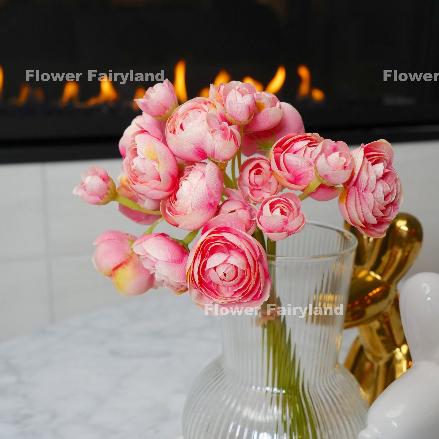 Flamingo pink mini ranunculus bundle detail