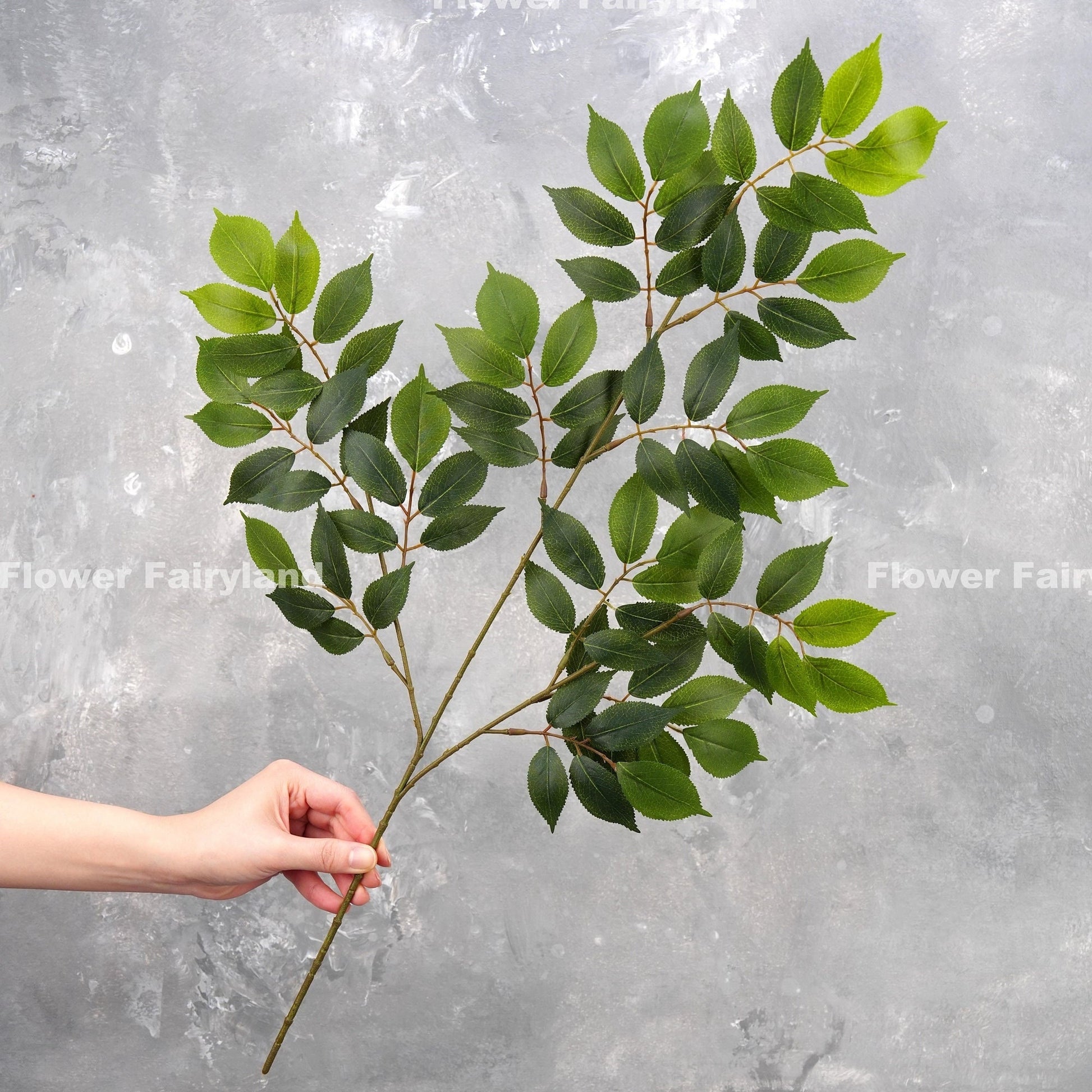 Faux ash branch in dark green - full branch view