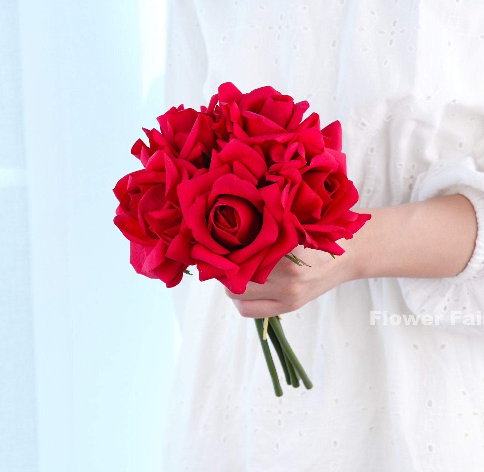 Red real touch rose bouquet