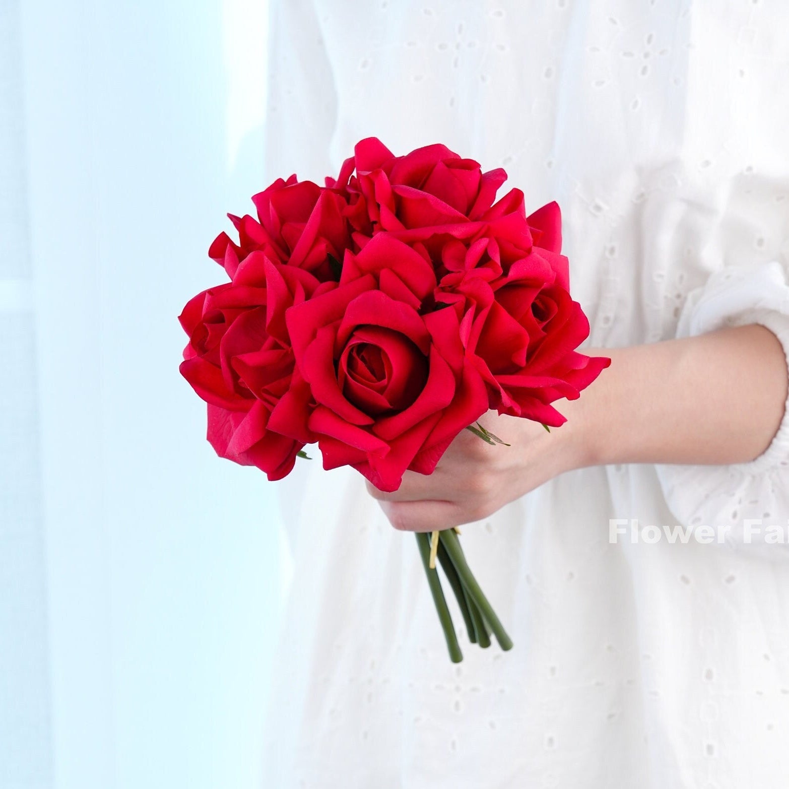 Red real touch rose bouquet square cover