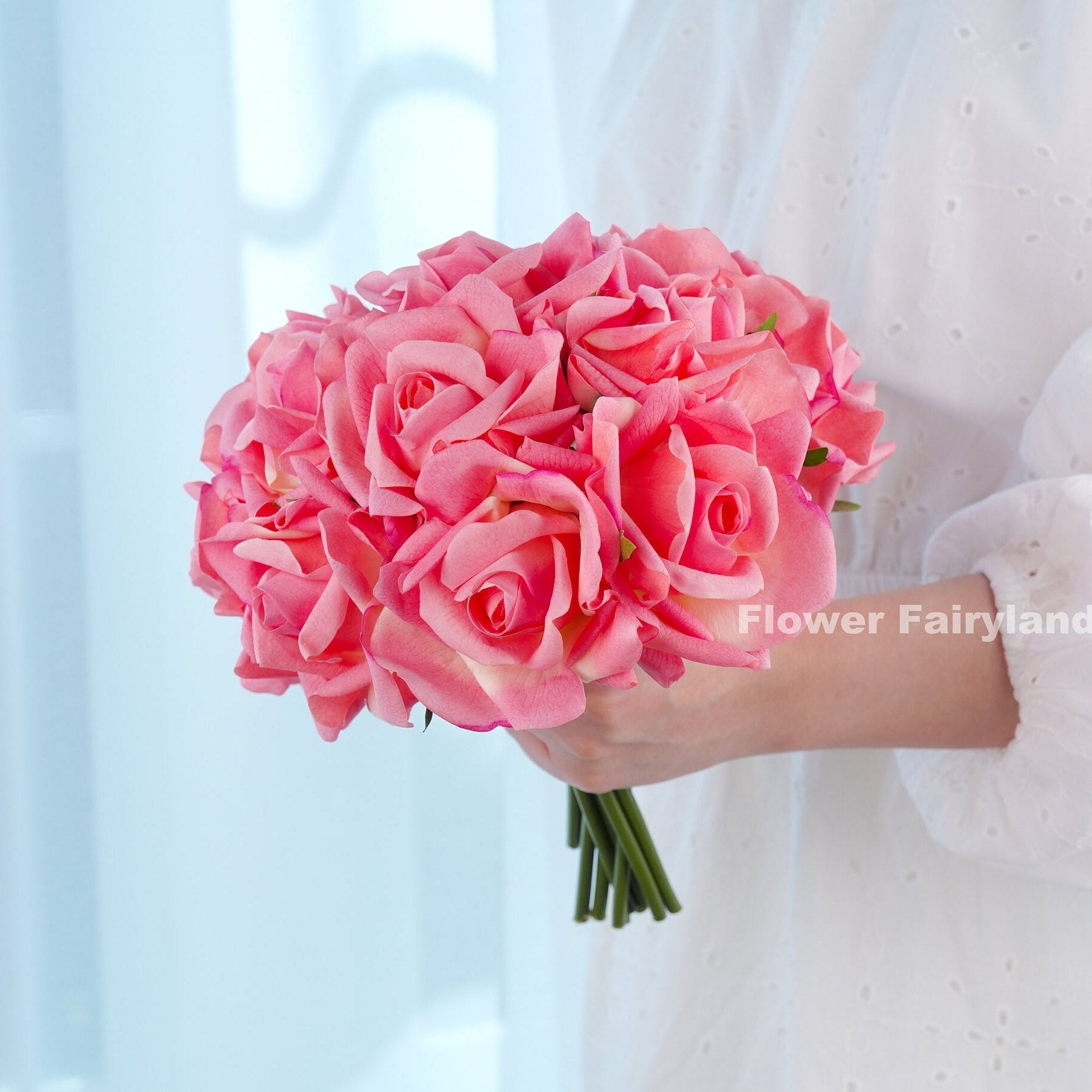 Blush pink real touch rose bouquet square cover