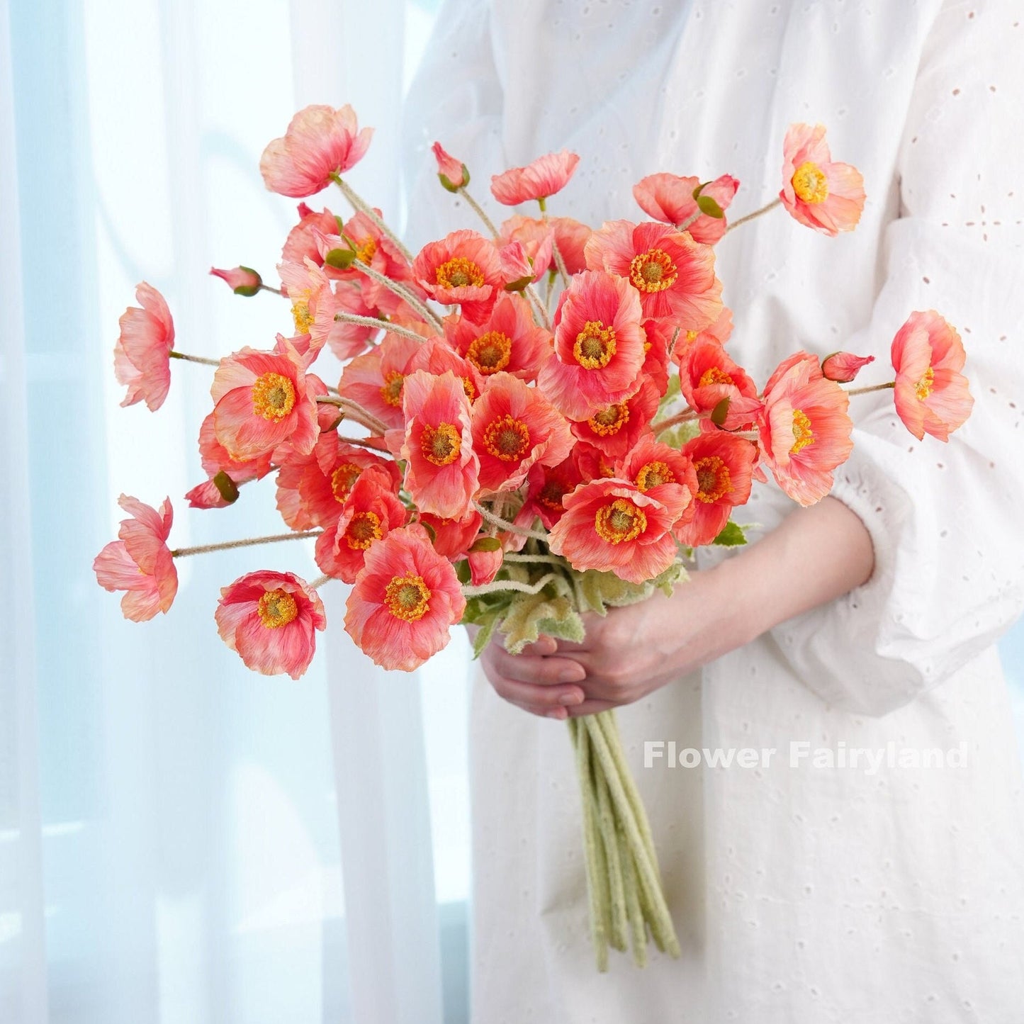 Reddish salmon faux poppy square cover