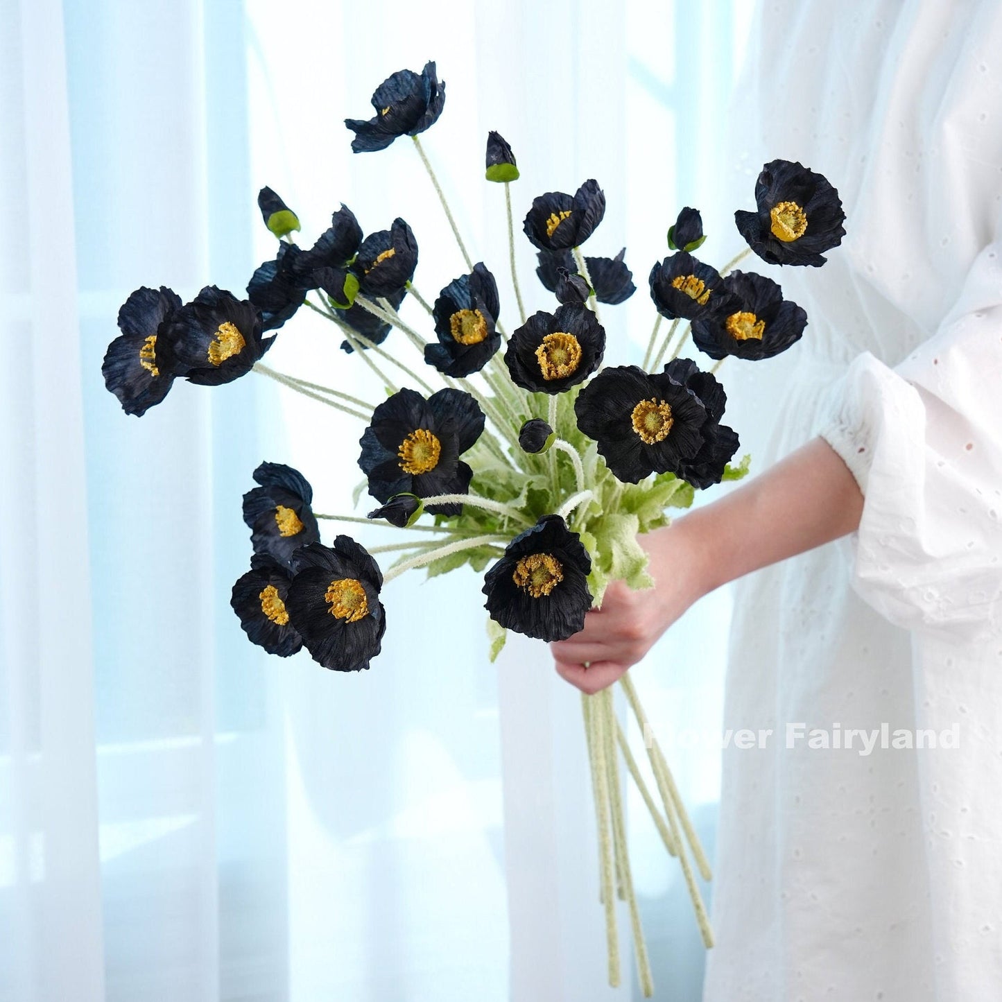 Black faux poppy square cover