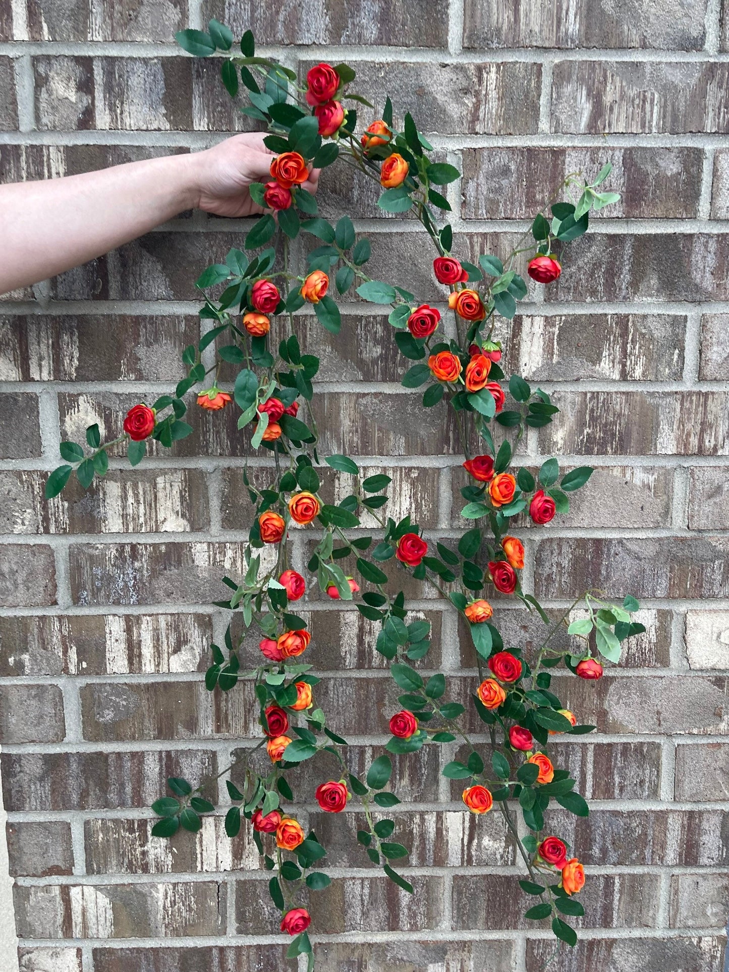 Red and orange mini rose garland 72 inch