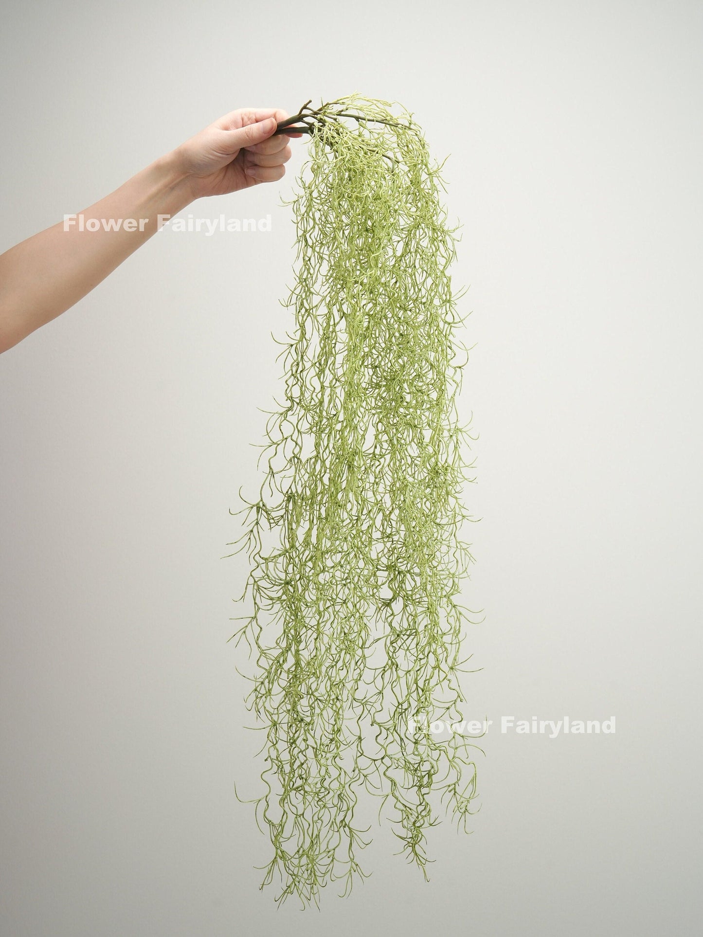 34 inch faux Spanish moss airplant wall hanging in dusty green