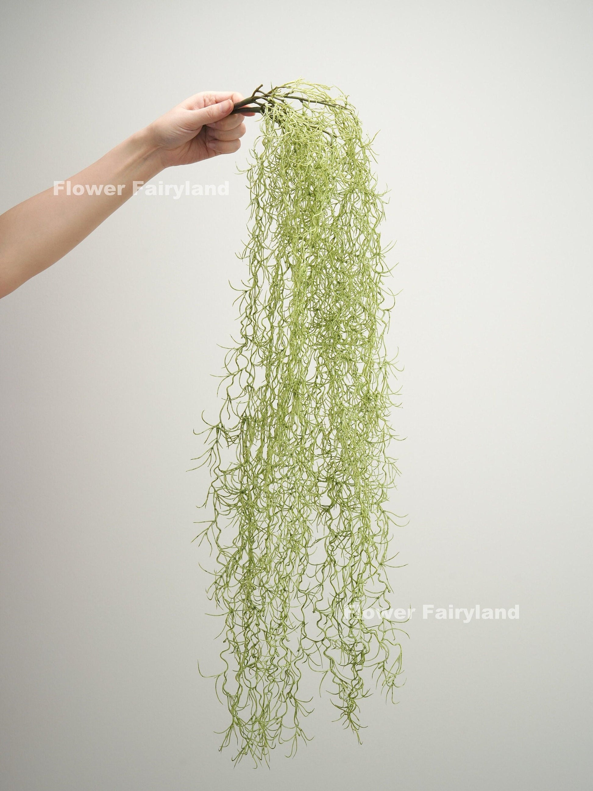 34 inch faux Spanish moss airplant wall hanging in dusty green