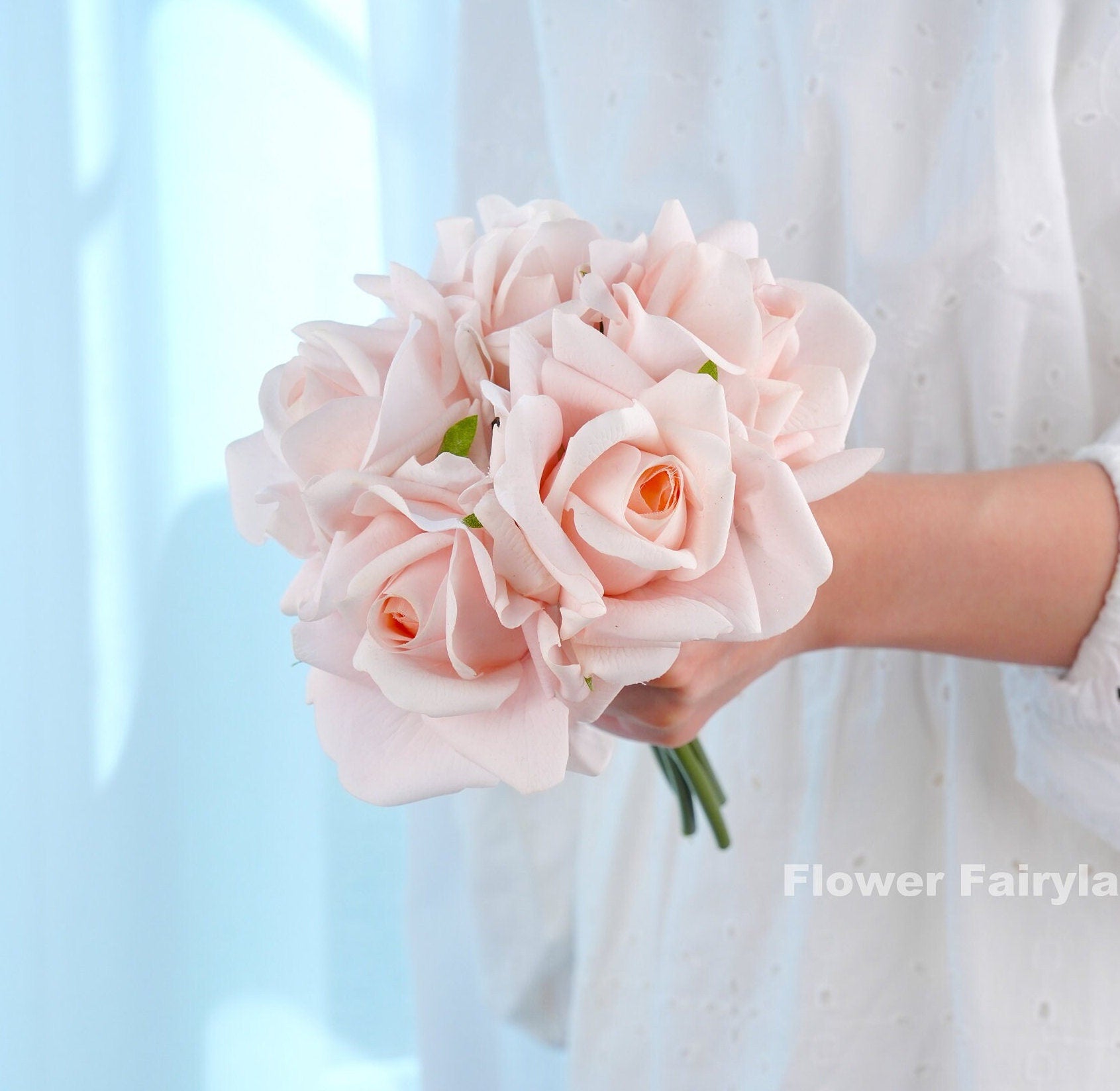 Pale pink real touch rose bouquet