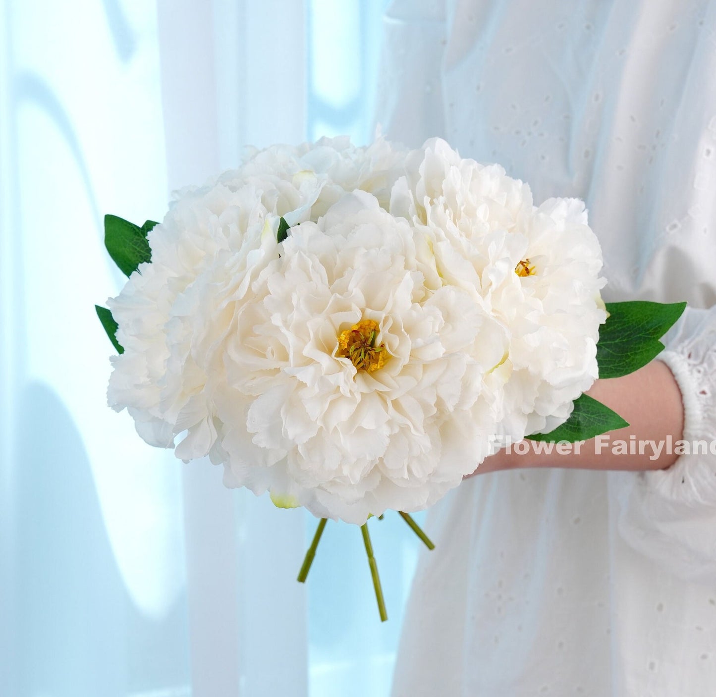 White huge peony stem full view