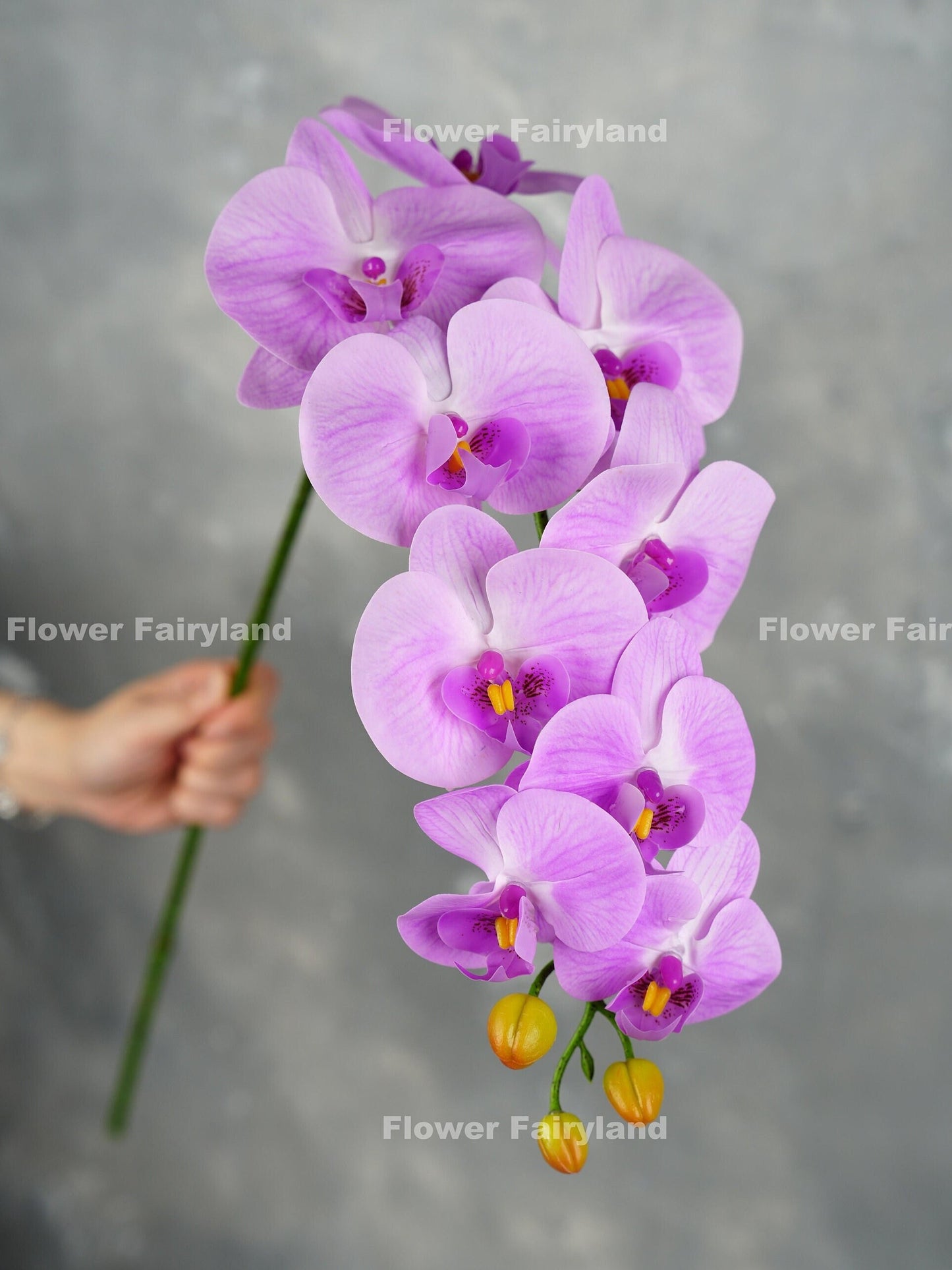 Light purple real touch 9 head orchid stem