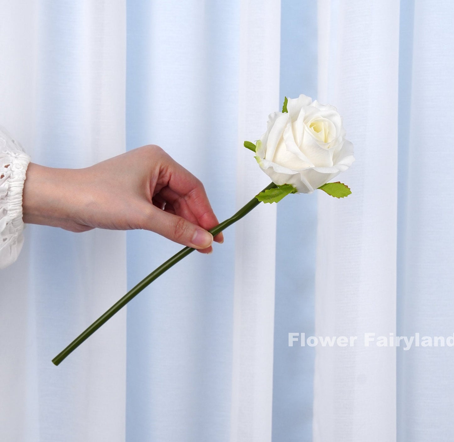 White rose bouquet held in hand