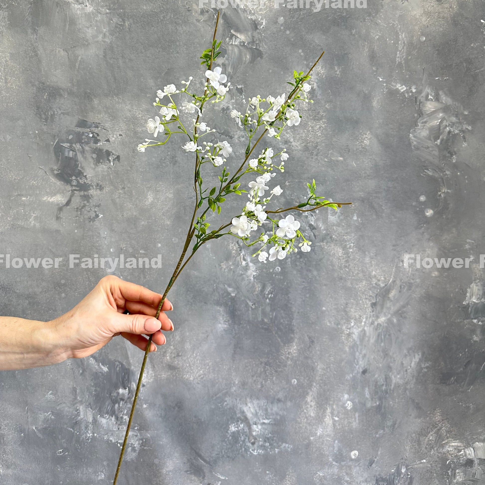 White faux wax flower stem close view