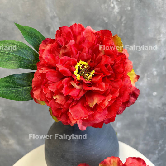 Faux huge peony stem in red