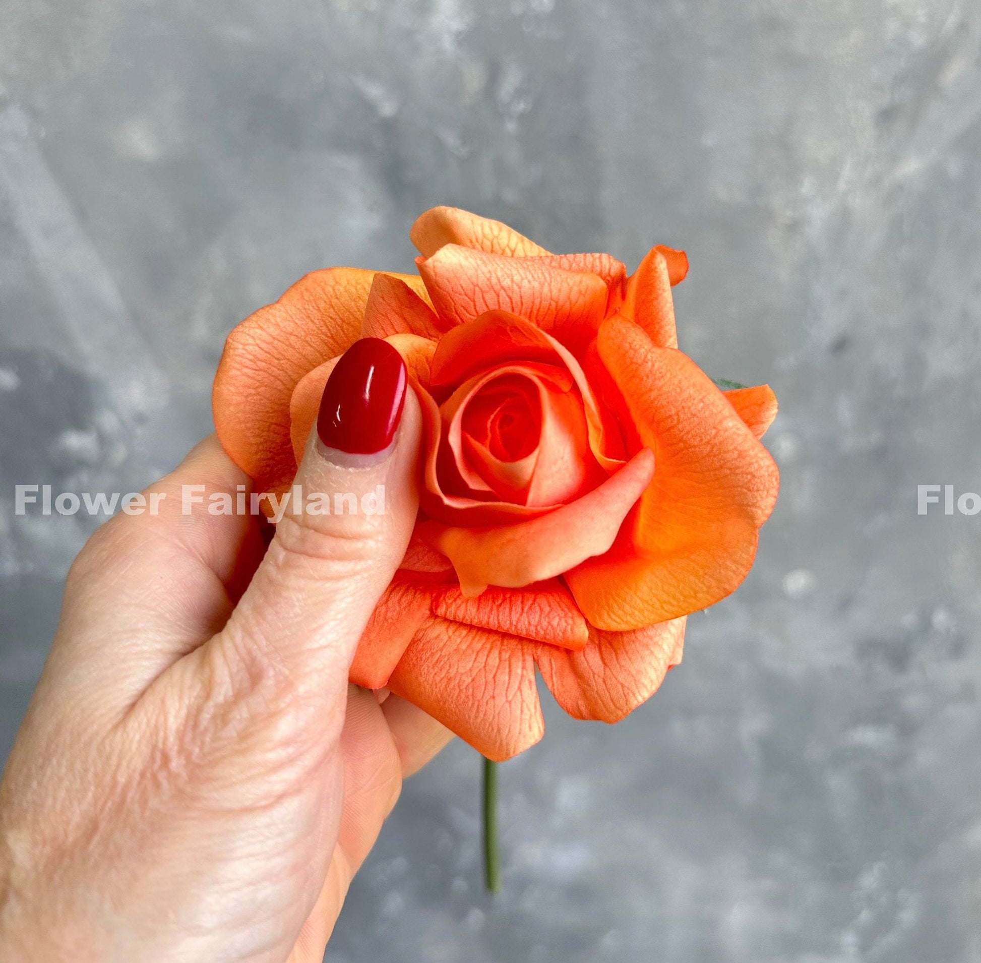 Single orange real touch rose stem