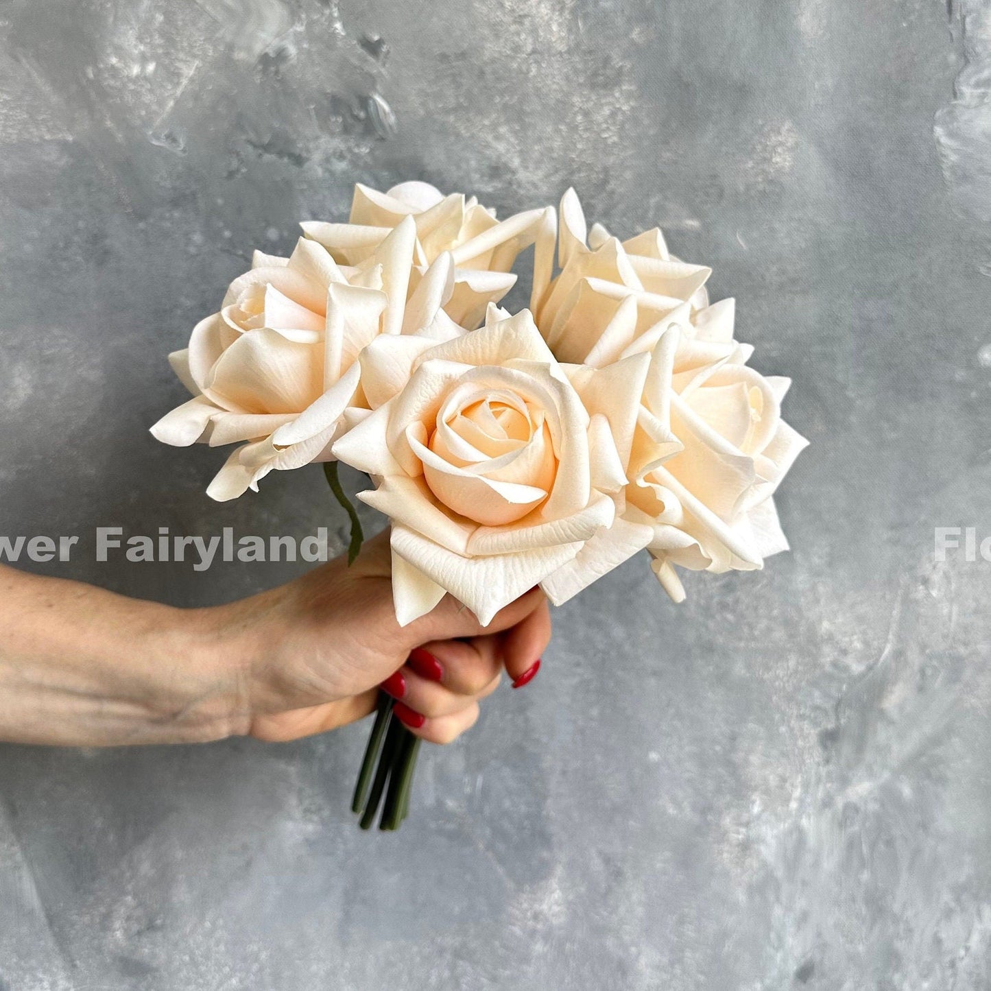 Soft peach real touch rose bouquet square cover