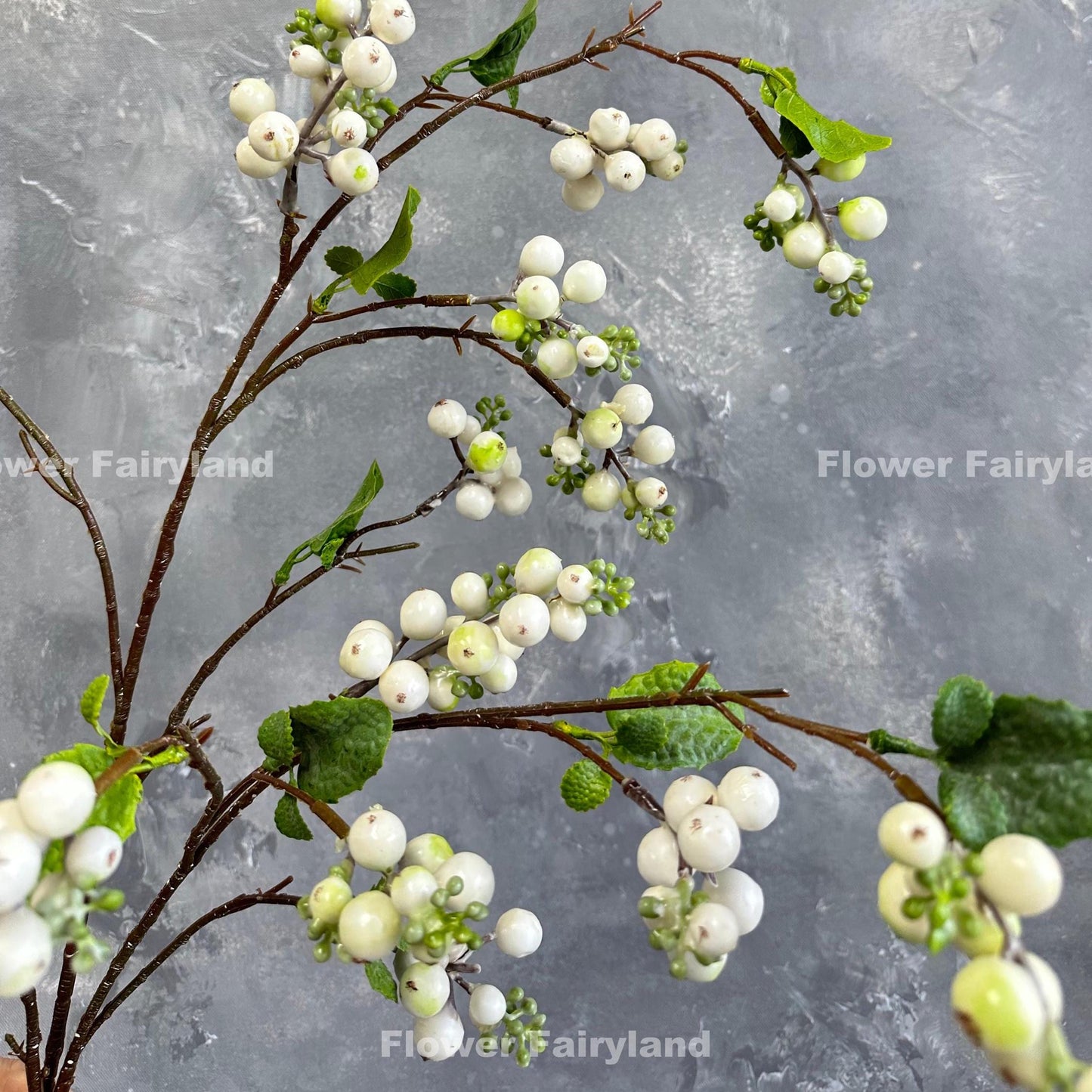 White faux common snowberry branch