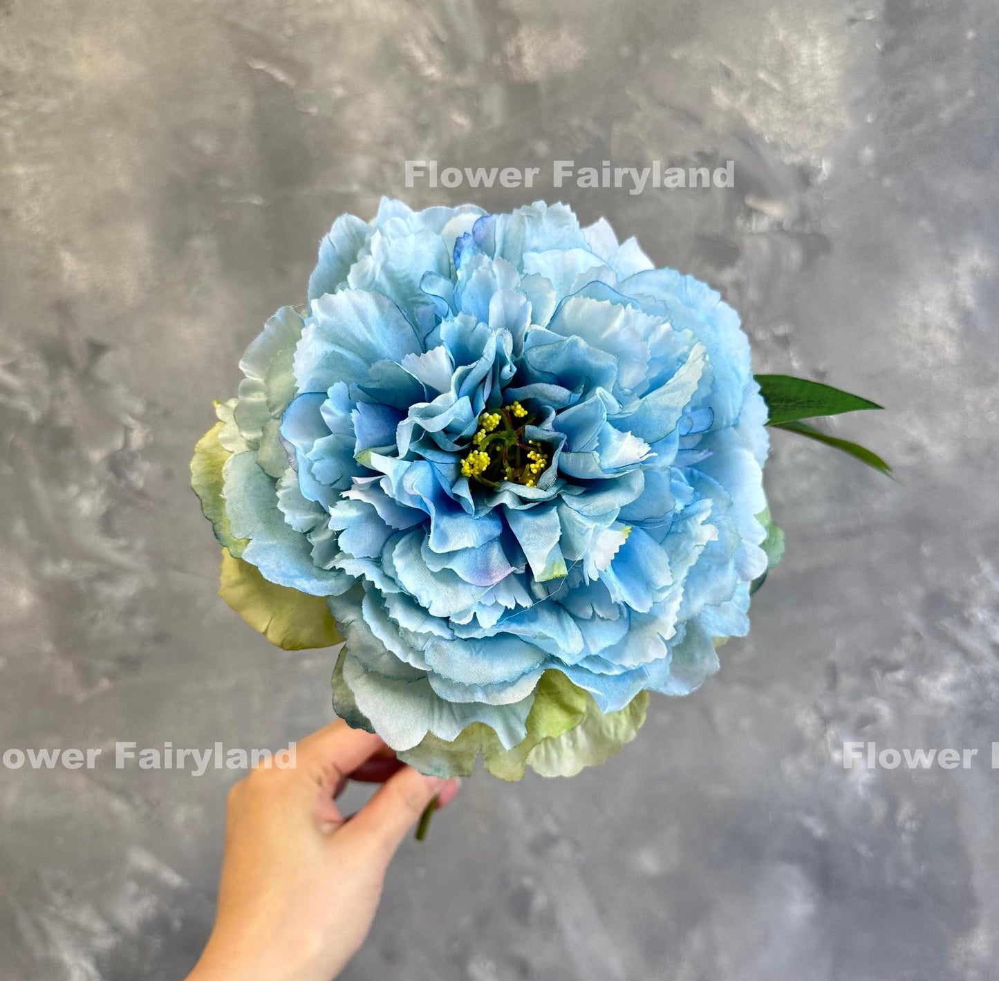 Faux huge peony stem in blue - single bloom