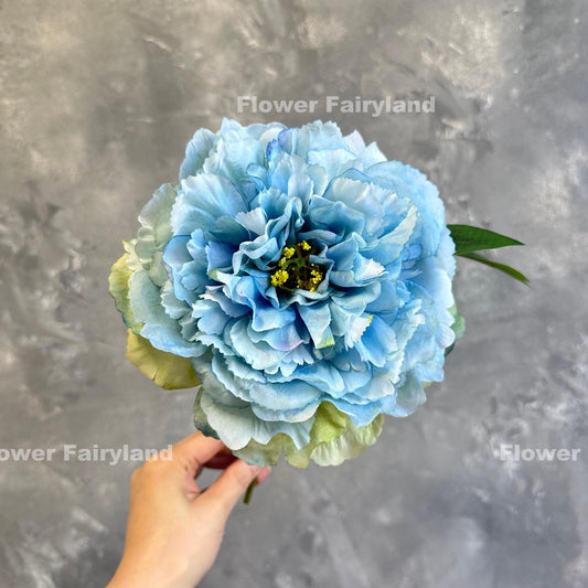 Faux huge peony stem in blue - single bloom