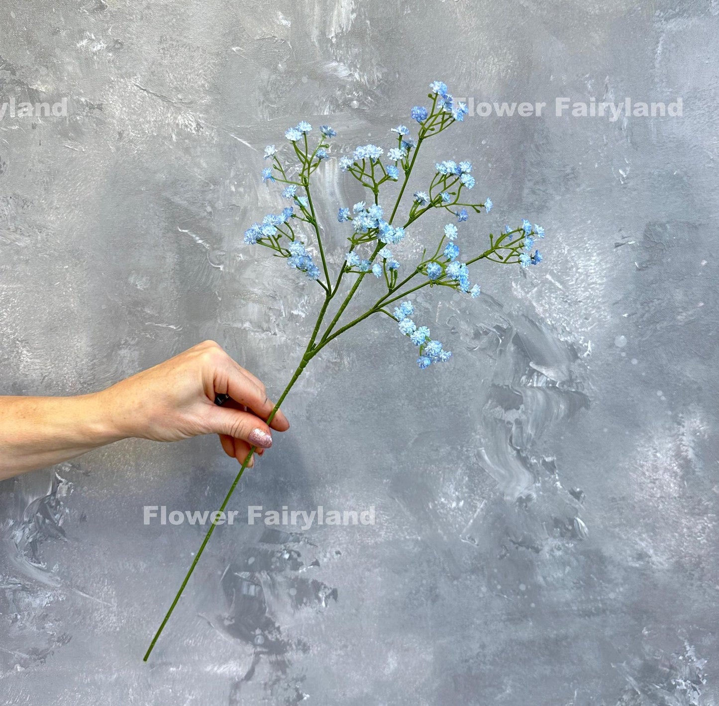 Light blue faux baby's breath single stem