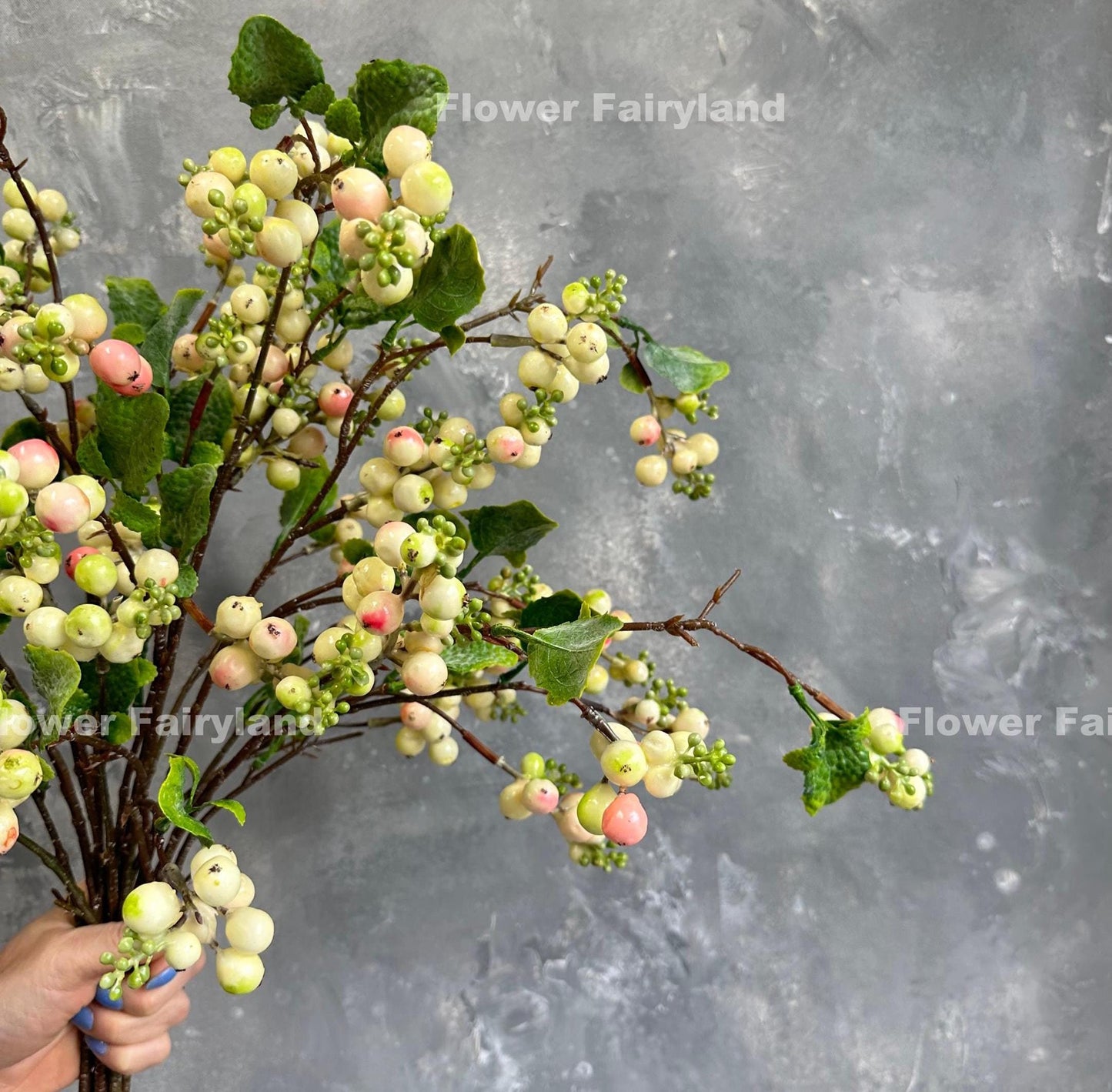 Pinkish greenish cream faux snowberry branch