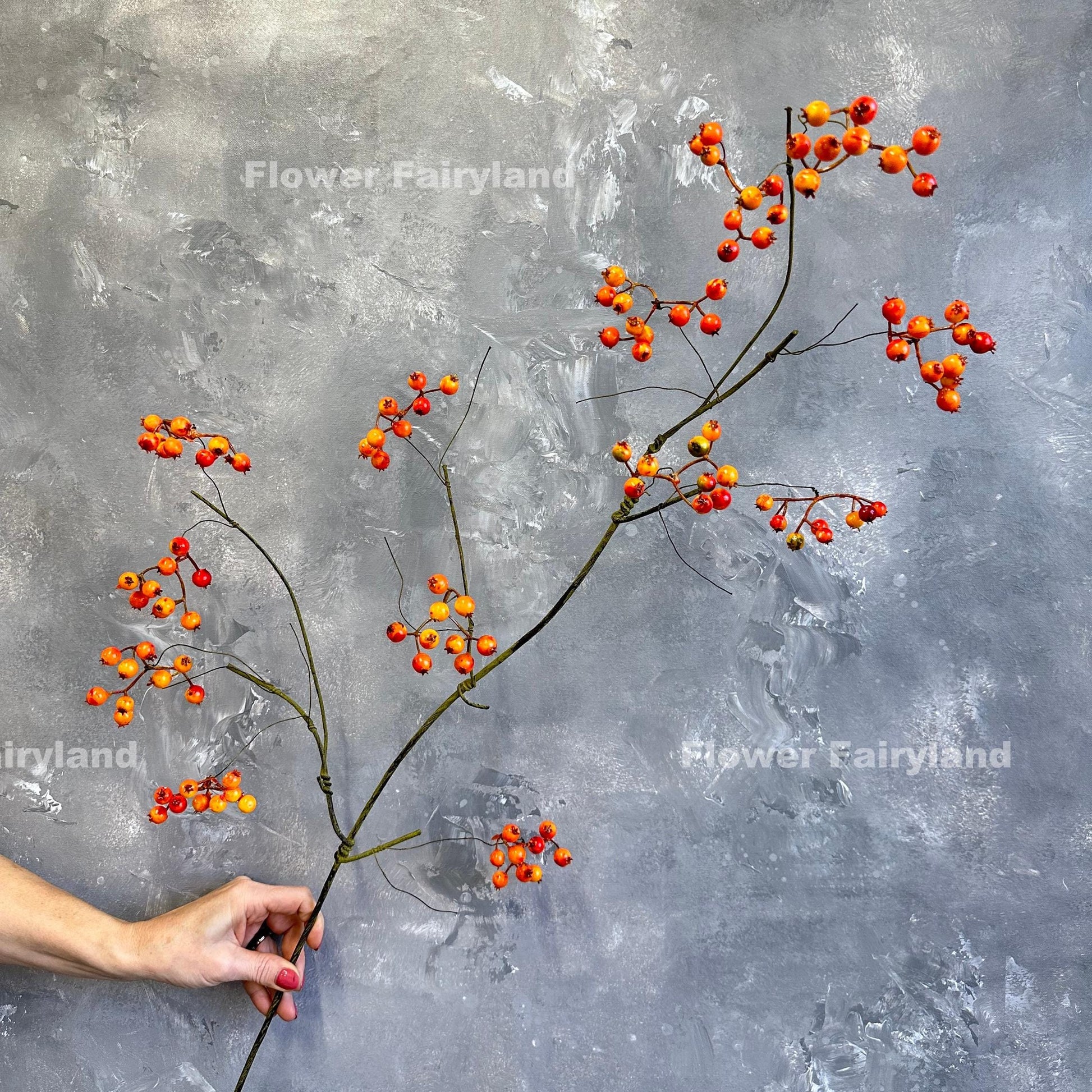 43 inch faux berry large branch with vibrant orange foam berries, single stem