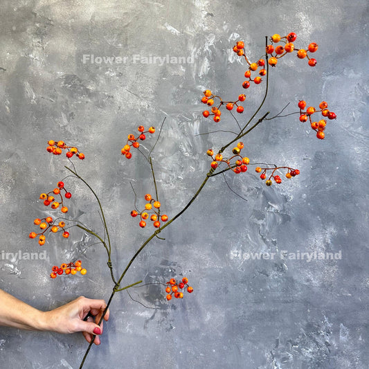 43 inch faux berry large branch with vibrant orange foam berries, single stem