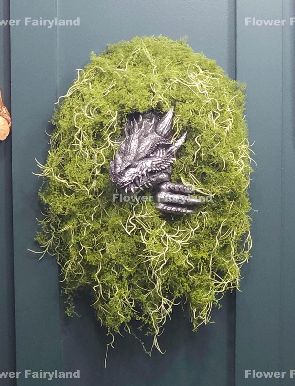 Dusty green Spanish moss hanging length view