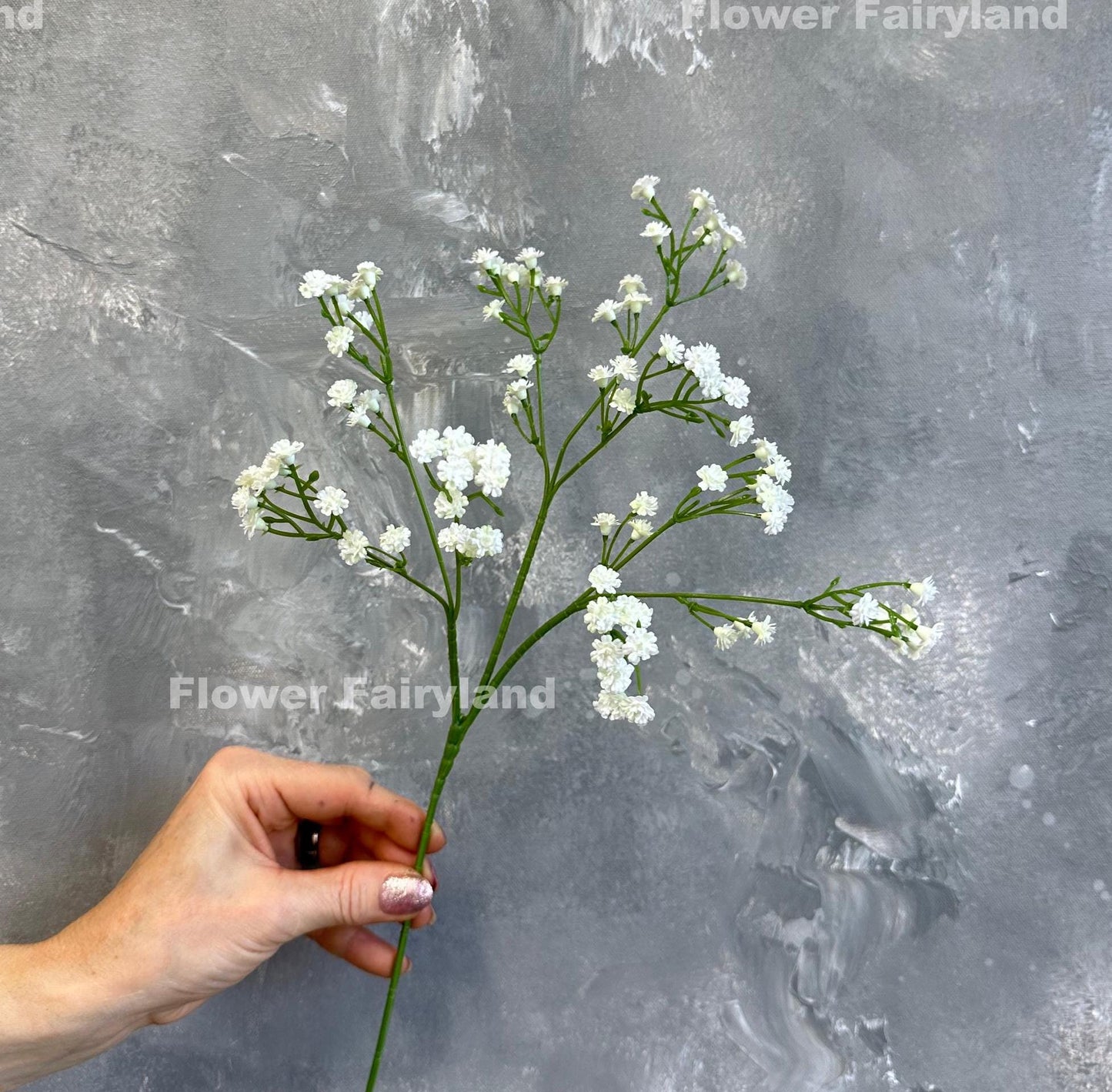 White faux baby's breath stem detail